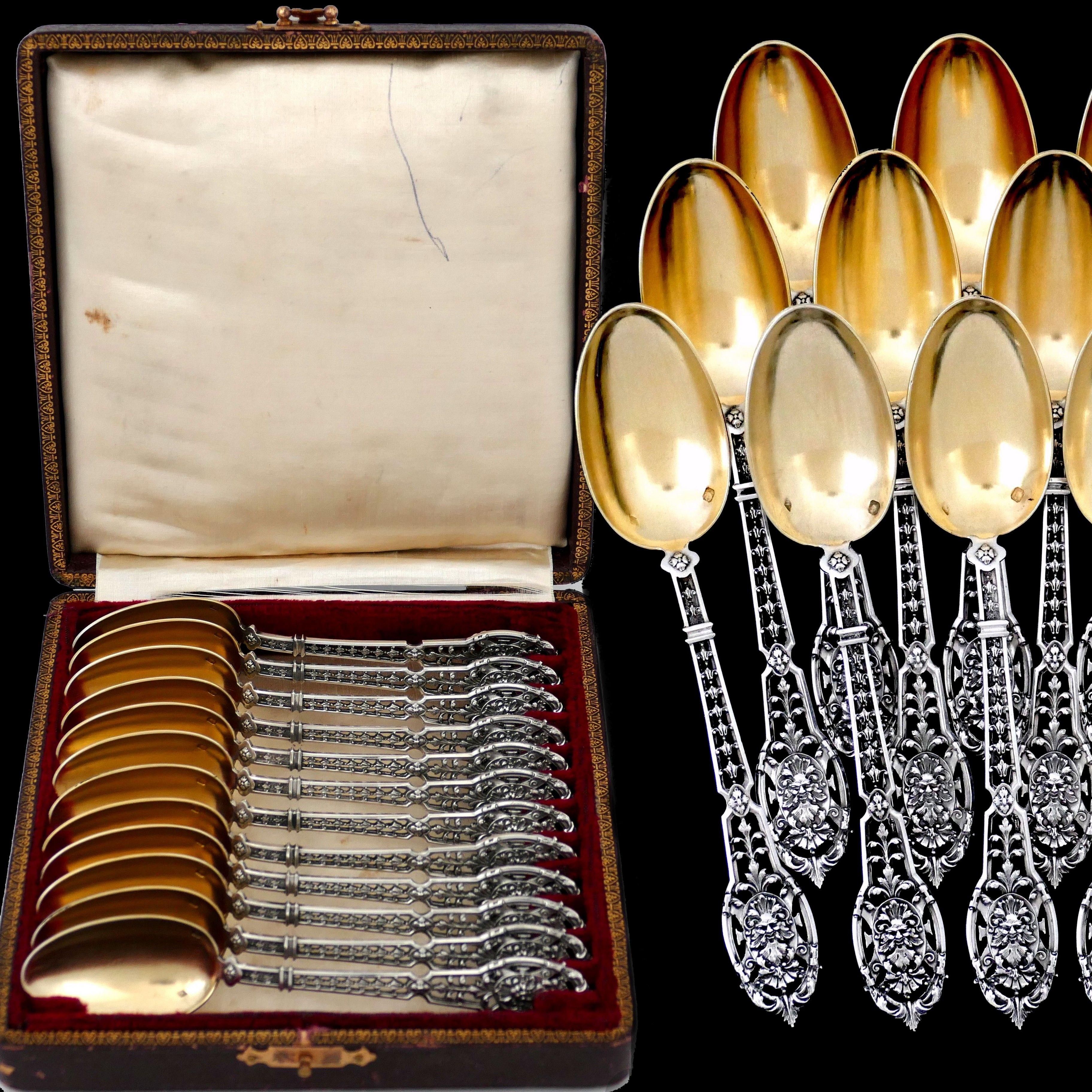 Puiforcat Masterpiece French Sterling Silver Tea, Coffee Spoons Set, Mascaron For Sale 8