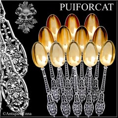 Puiforcat Masterpiece French Sterling Silver Tea, Coffee Spoons Set, Mascaron