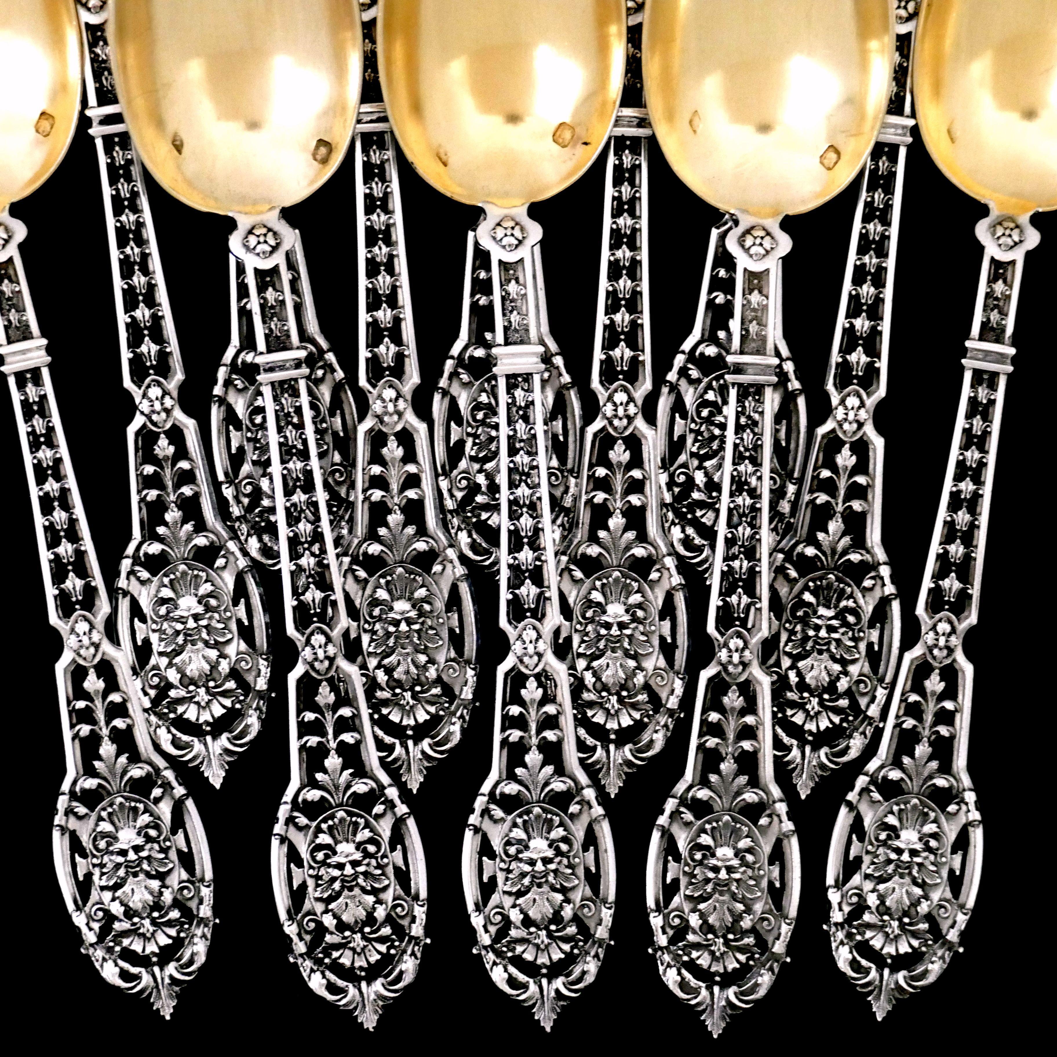 Puiforcat Masterpiece French Sterling Silver Tea, Coffee Spoons Set, Mascaron In Good Condition For Sale In TRIAIZE, PAYS DE LOIRE
