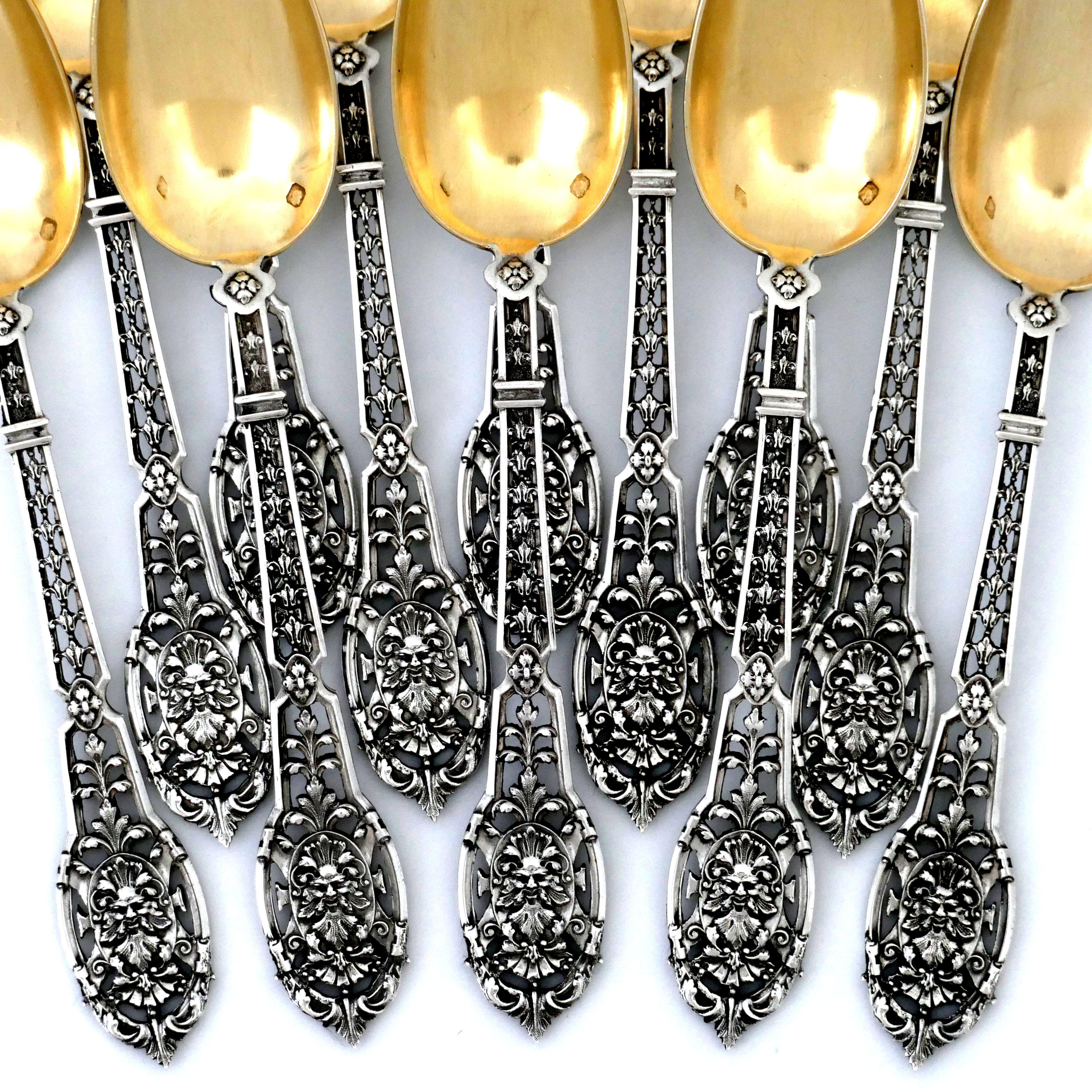 Puiforcat Masterpiece French Sterling Silver Tea, Coffee Spoons Set, Mascaron For Sale 1