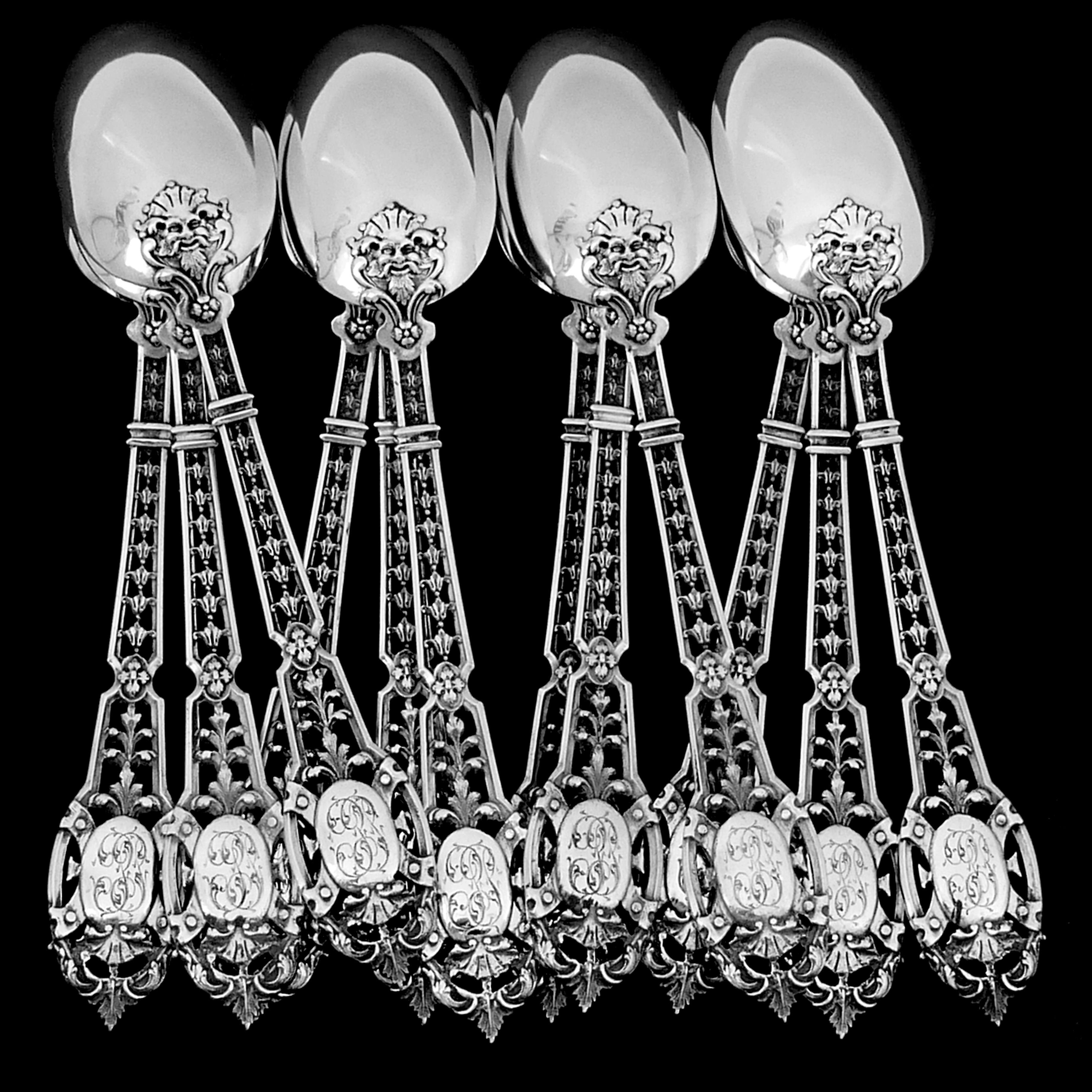 Puiforcat Masterpiece French Sterling Silver Tea, Coffee Spoons Set, Mascaron For Sale 2