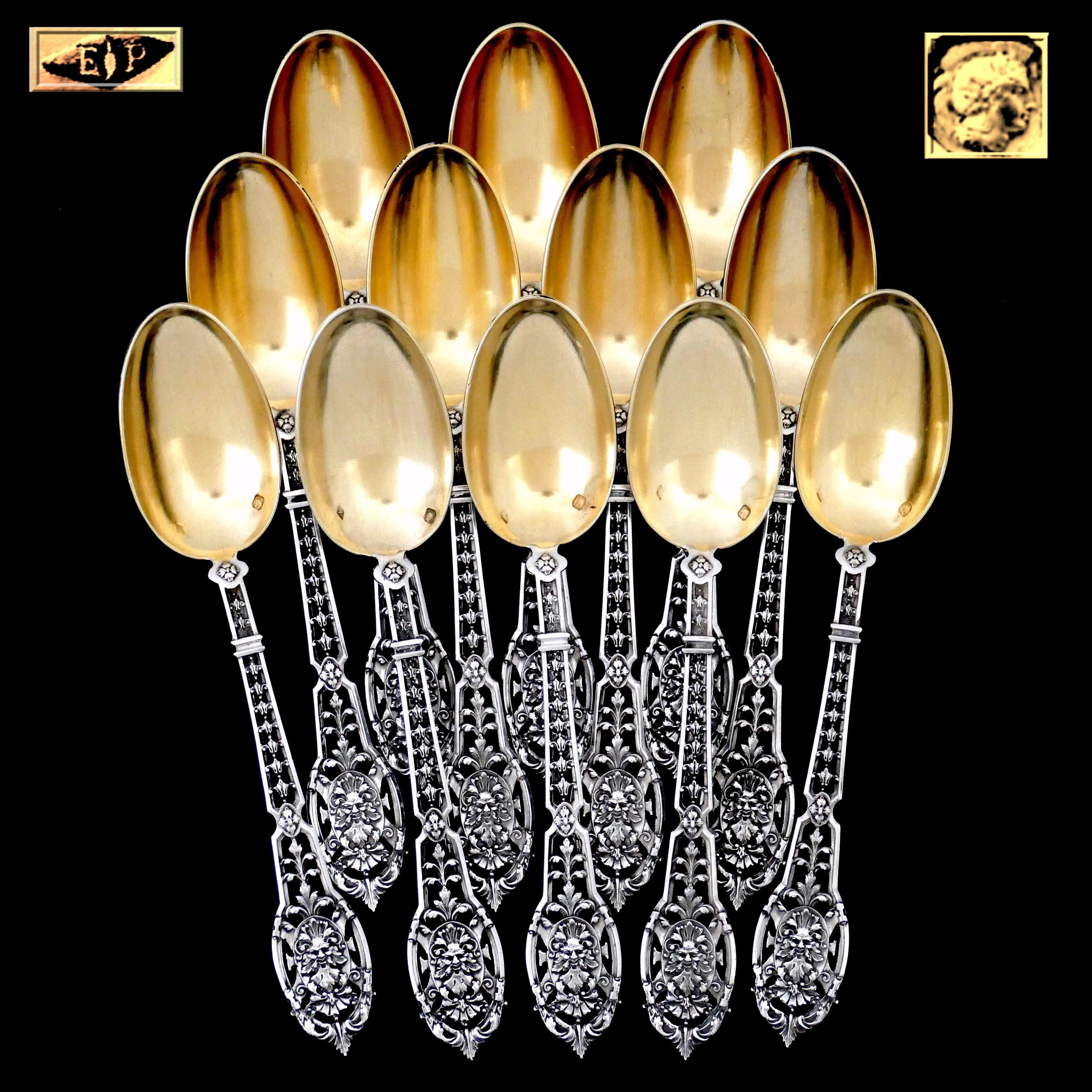 Puiforcat Masterpiece French Sterling Silver Tea, Coffee Spoons Set, Mascaron For Sale 3