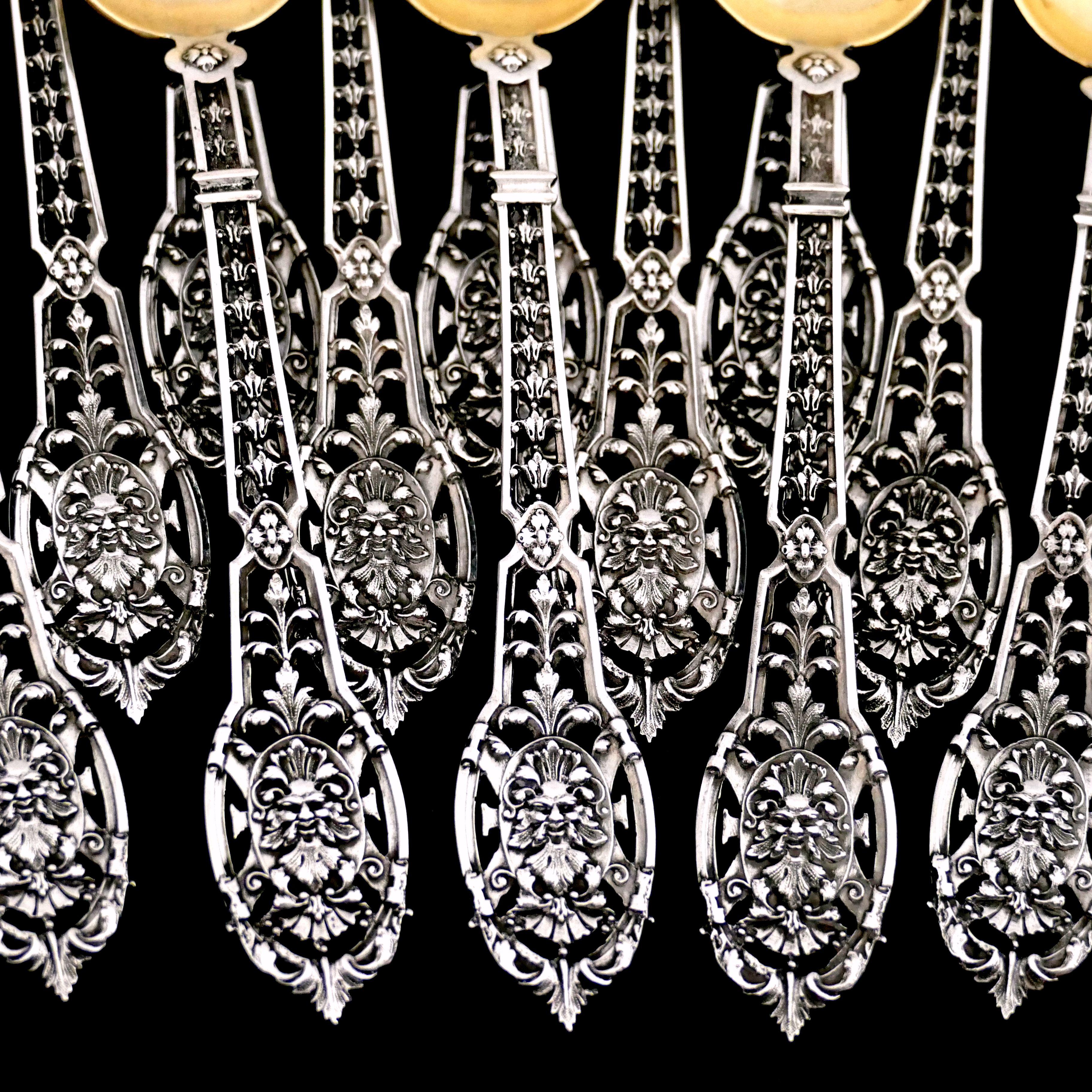 Puiforcat Masterpiece French Sterling Silver Tea, Coffee Spoons Set, Mascaron For Sale 4