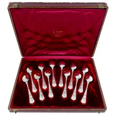 Puiforcat Masterpiece Sterling Silver 18-Karat Gold Tea Spoons Set 12 Pc, Box