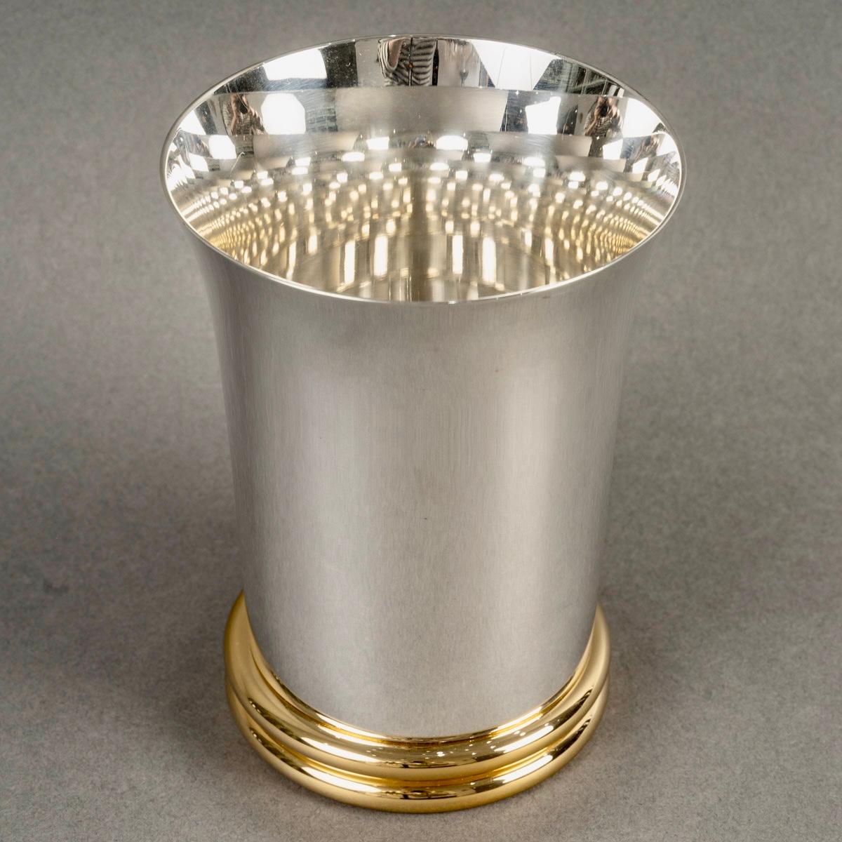 Puiforcat - Jarrón Modernista Art Decó Chapado y Dorado en Plata Francés