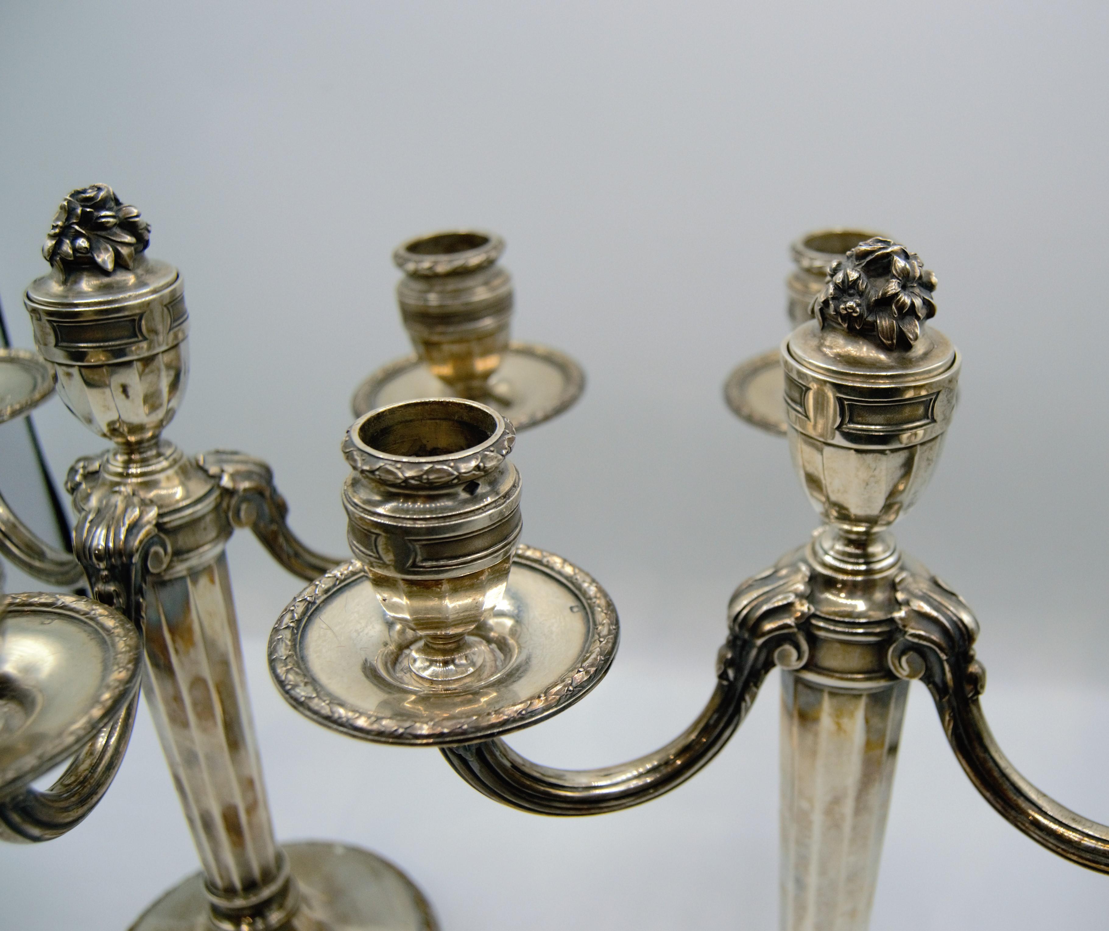 French Puiforcat, Pair of Silver Candelabra Louis XVI Style