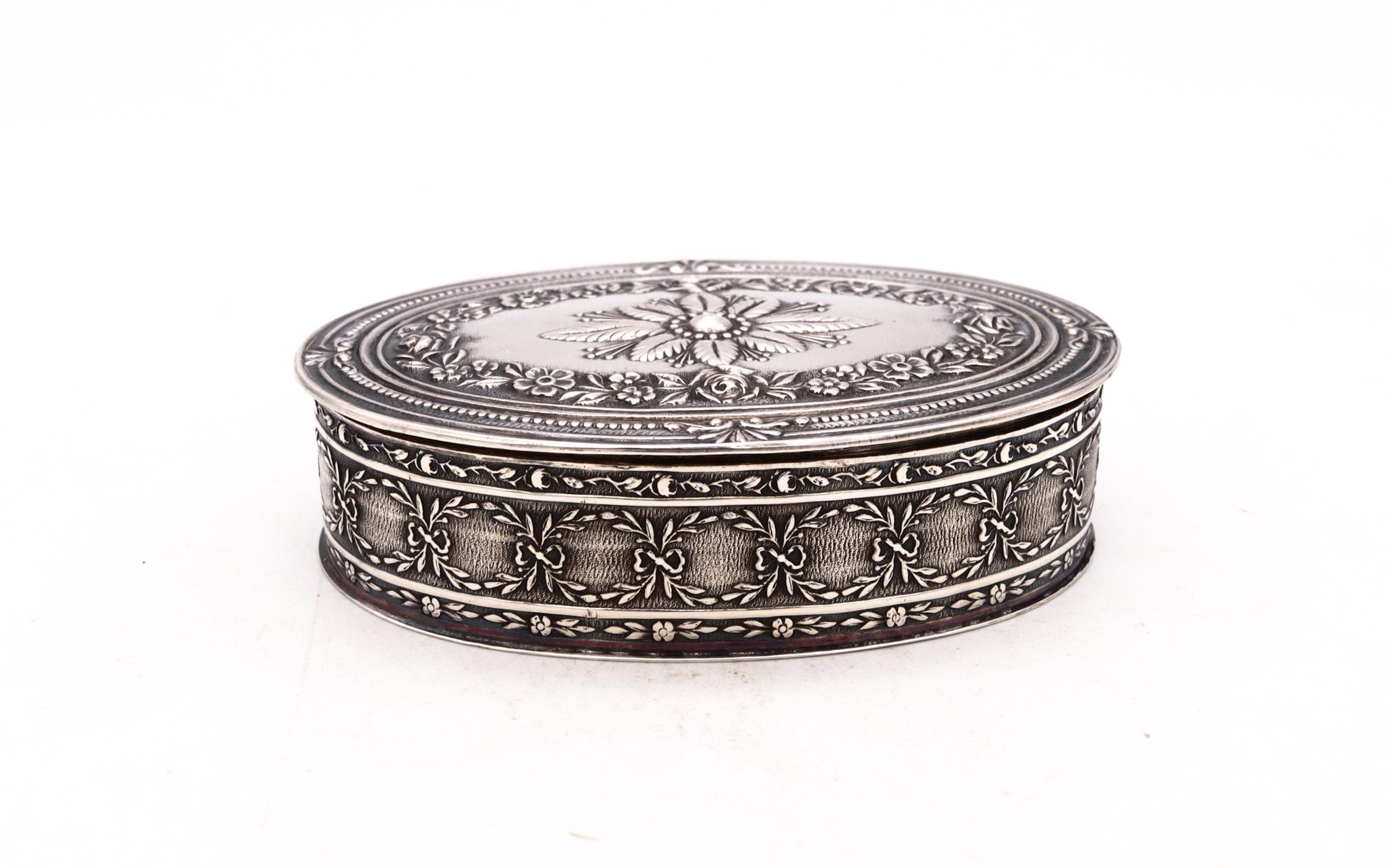 Puiforcat Paris French Neoclassical Louis XVI Repousse Oval Pill Box in Sterling 1