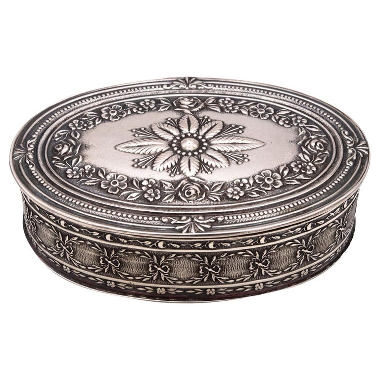 Puiforcat Paris French Neoclassical Louis XVI Repousse Oval Pill Box In