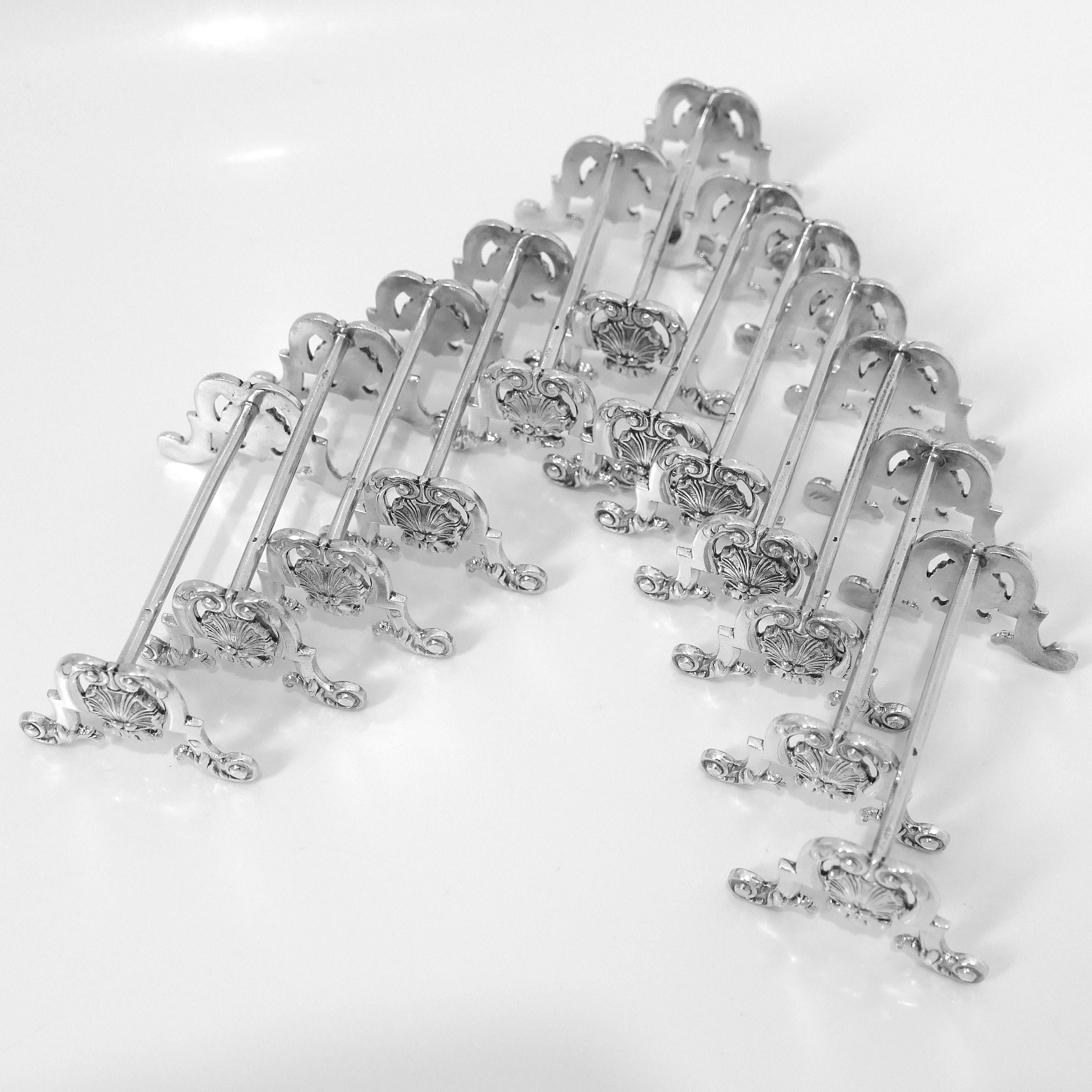 Late 19th Century Puiforcat Rare French All Sterling Silver Knife Rests Set of 12 Pieces For Sale