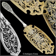 Puiforcat Rare French Sterling Silver 18k Gold Pie, Cake, Fish Server, Moderne