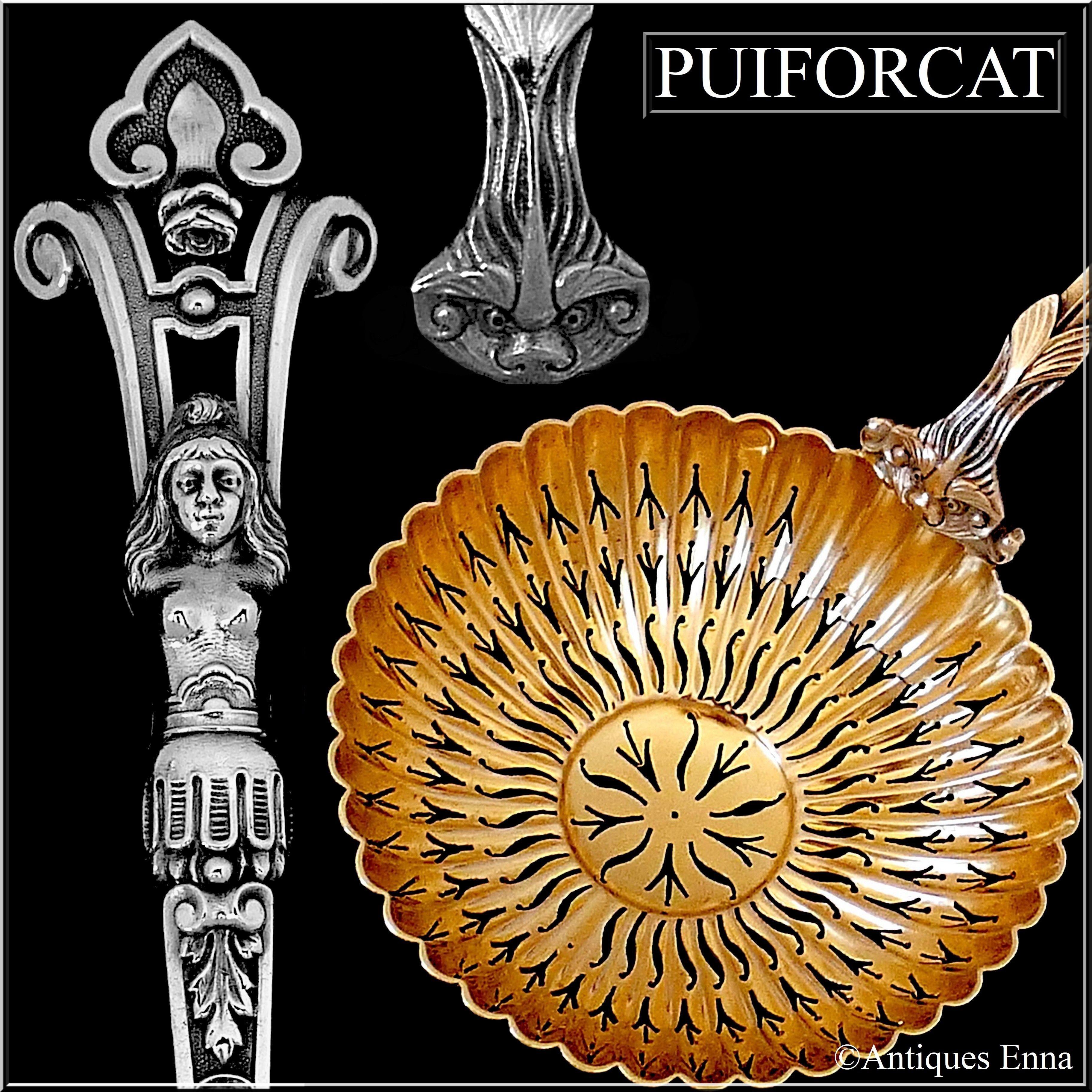 Head of Minerve 1st titre for 950/1000 French sterling silver guarantee. The quality of the gold used to recover sterling silver is a minimum of 750 mils (18-karat).

An exceptional piece from the point of view of its design by Puiforcat with