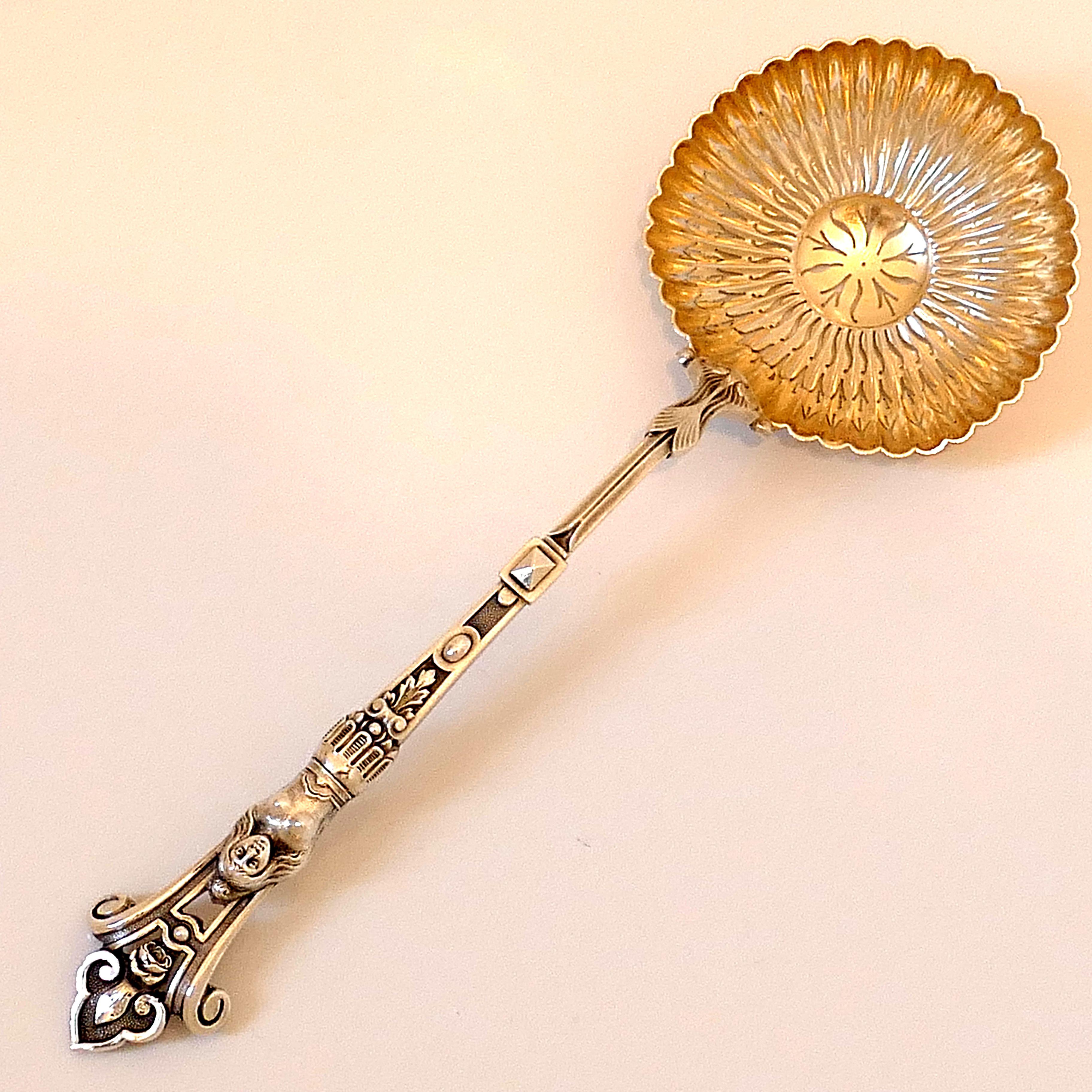 Puiforcat Rare French Sterling Silver 18-Karat Gold Sugar Sifter Spoon, Caryatid For Sale 2