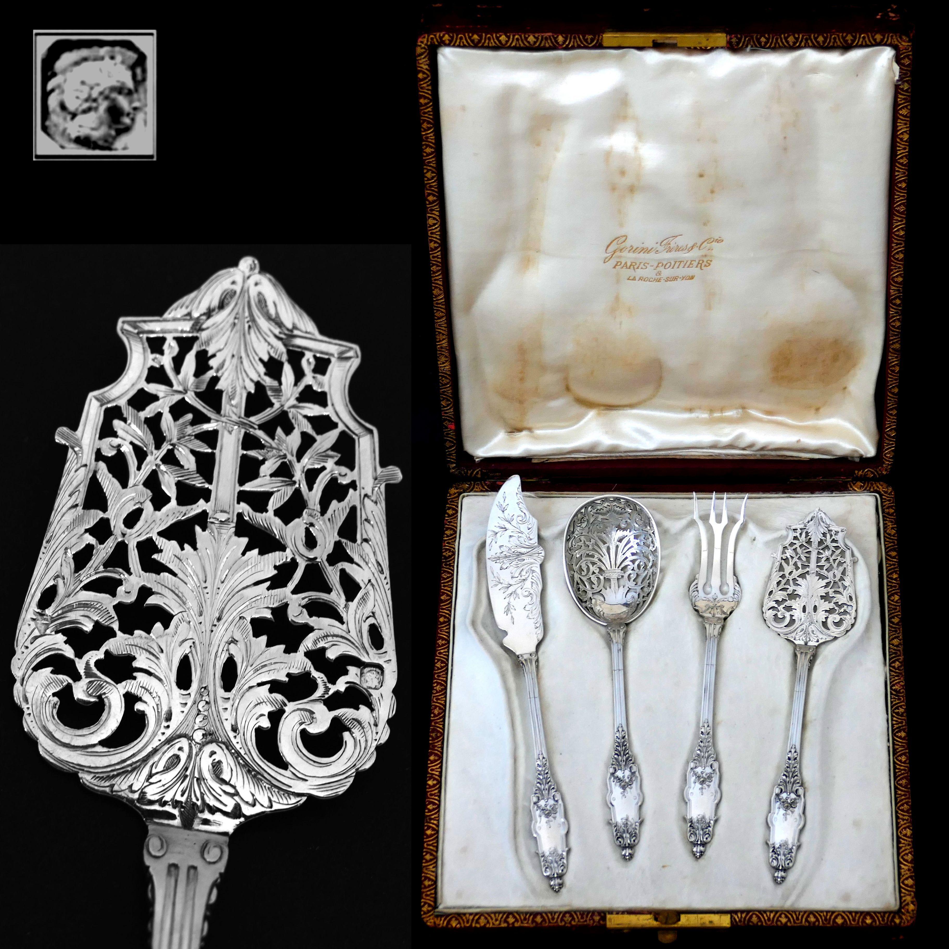 Puiforcat Rare French Sterling Silver Dessert Hors D'oeuvre Set, Box, Acanthus 1
