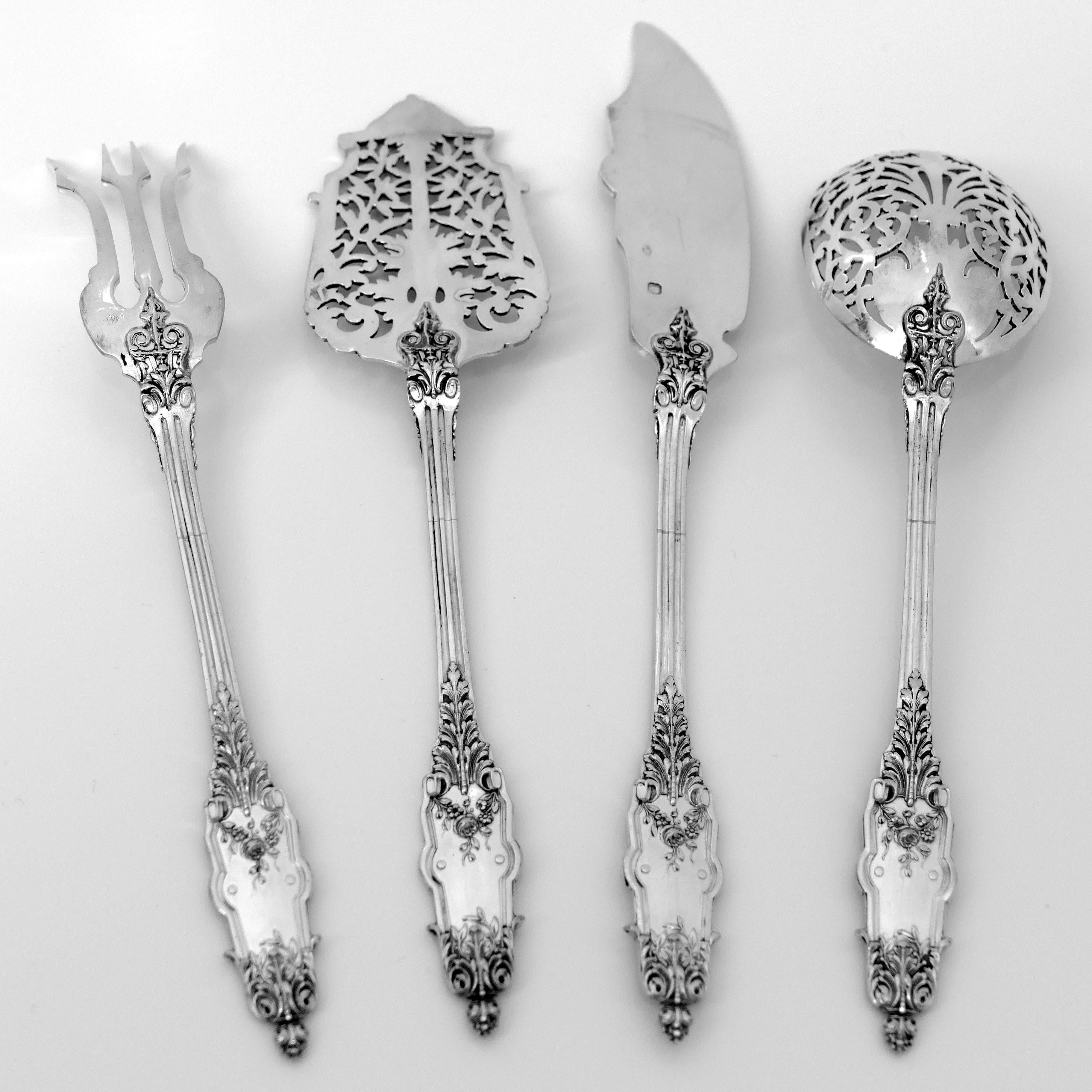 Puiforcat Rare French Sterling Silver Dessert Hors D'oeuvre Set, Box, Acanthus 3