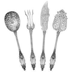 Puiforcat Rare French Sterling Silver Dessert Hors D'oeuvre Set, Box, Acanthus