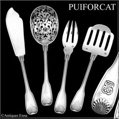Puiforcat Rare French Sterling Silver Dessert Hors D'oeuvre Set, Shell