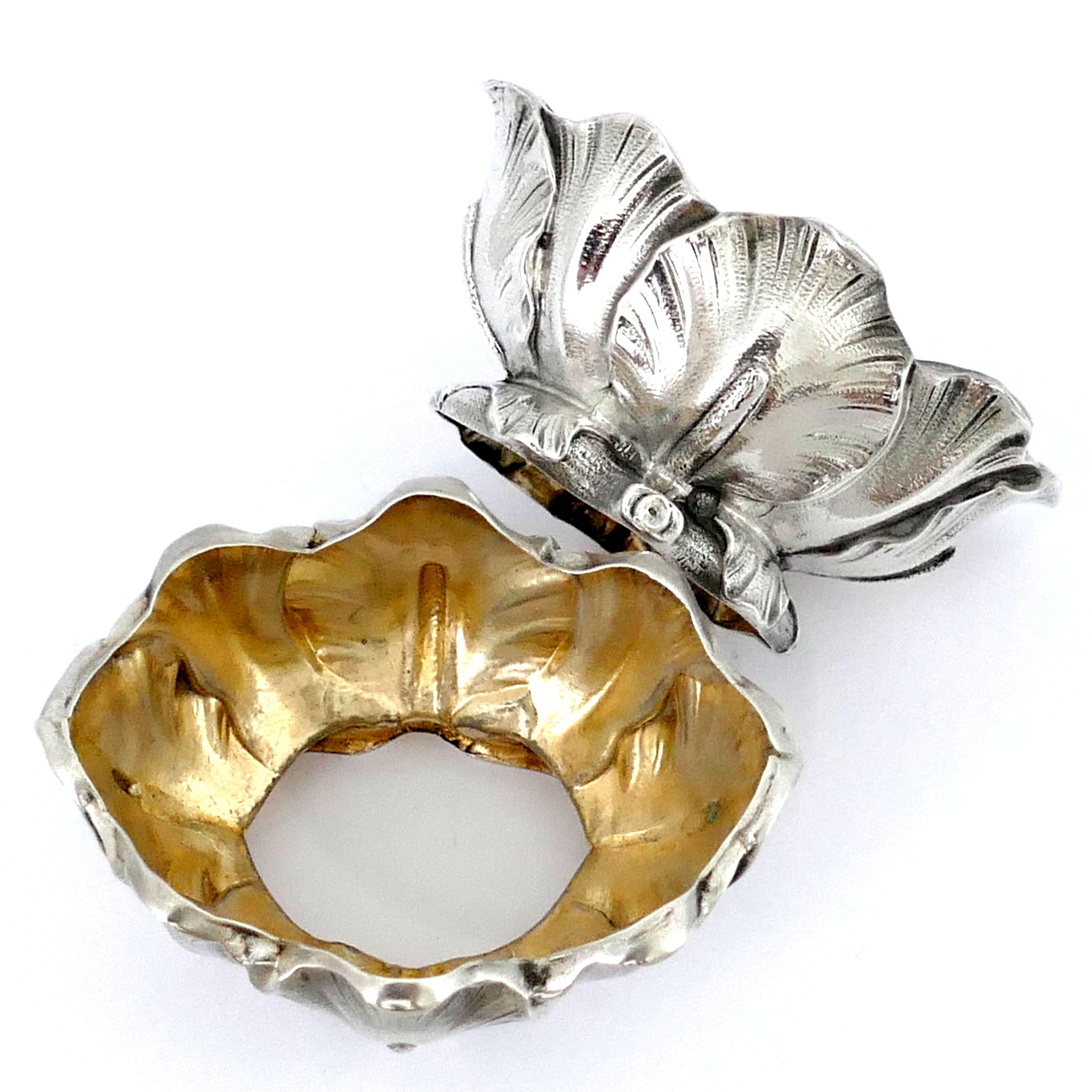 Late 19th Century Puiforcat Rare French Sterling Silver Salt Cellars Pair with Spoons, Iris