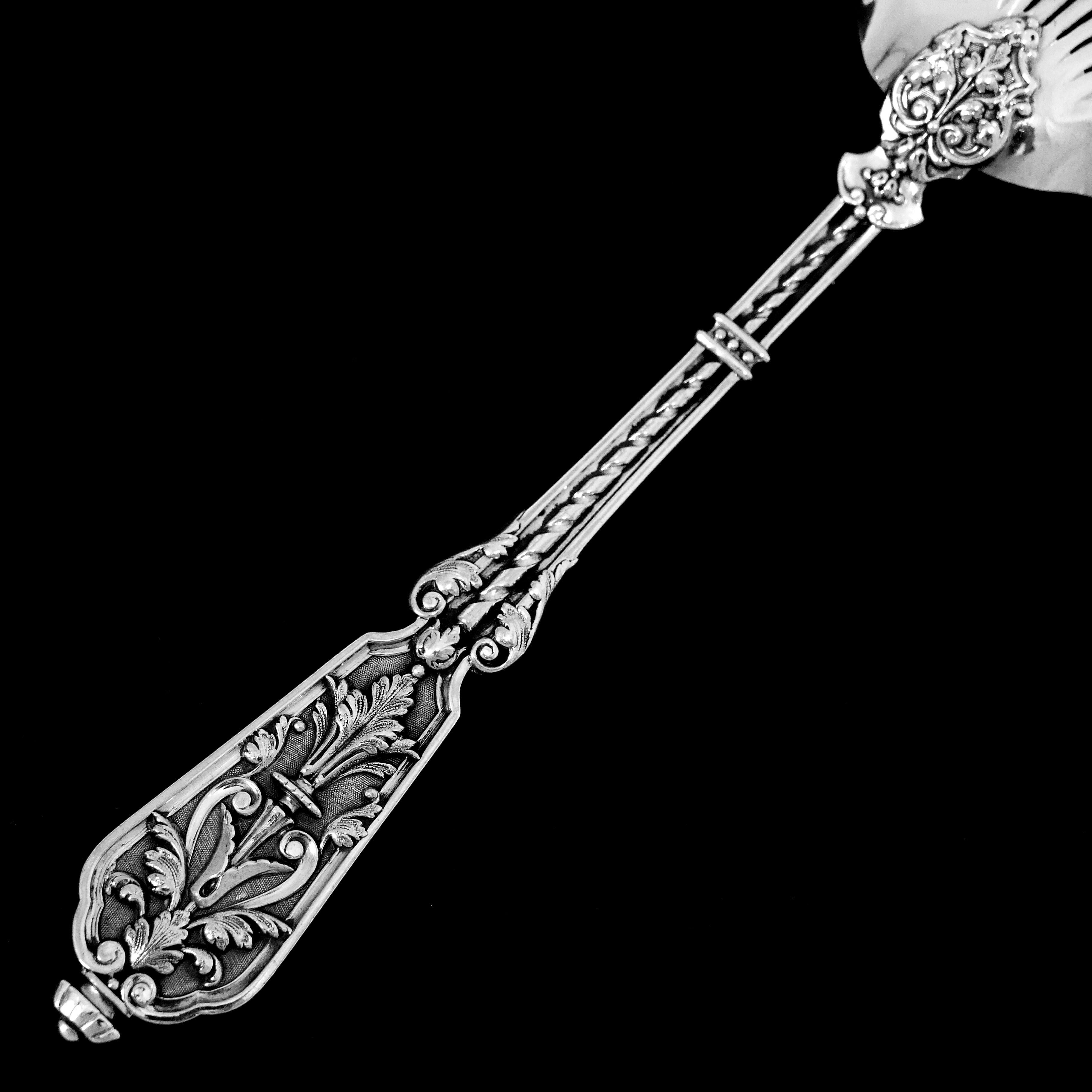 Late 19th Century Puiforcat Rare French Sterling Silver Sugar Sifter Spoon, Renaissance For Sale