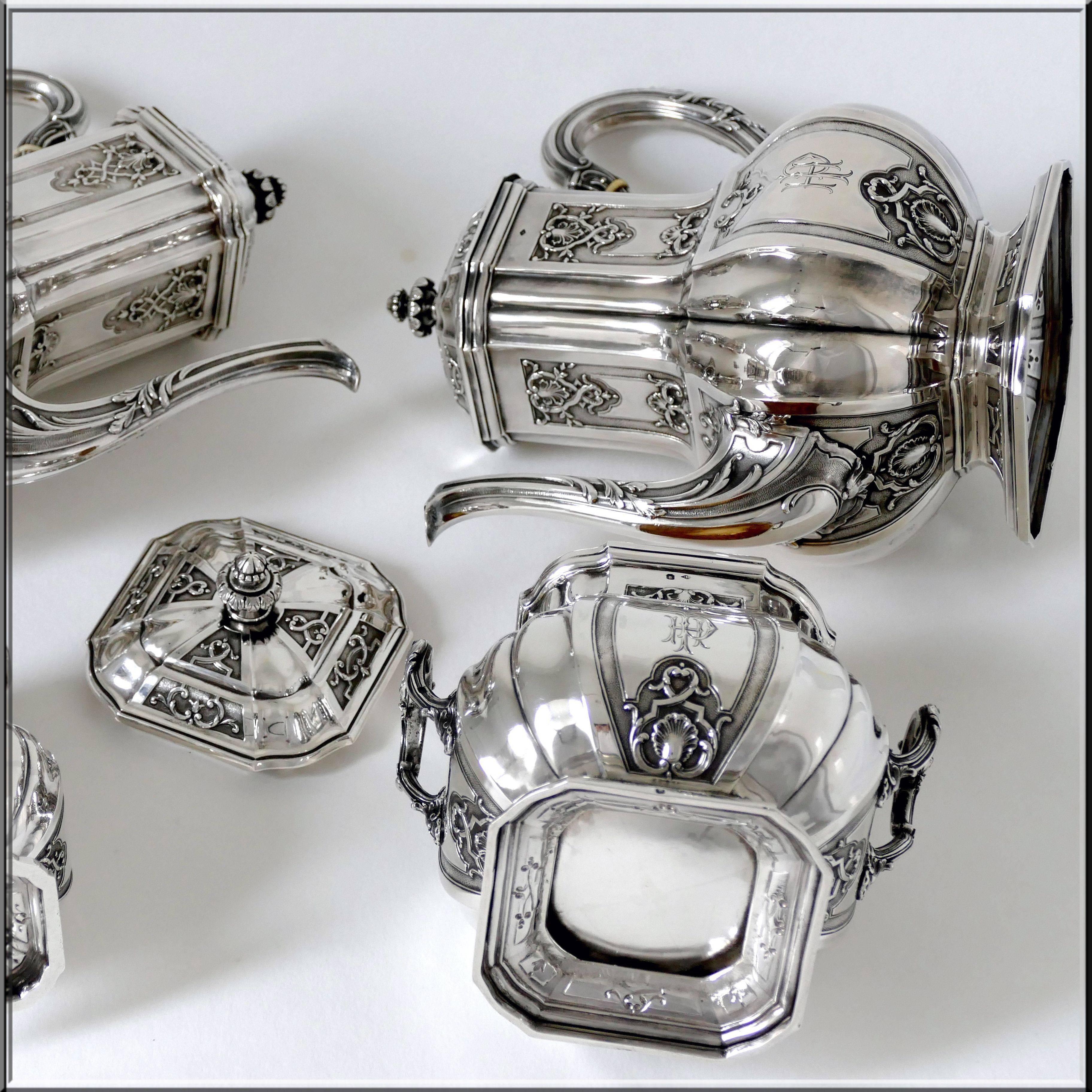 Puiforcat Rare Sterling Silver 18-karat Gold Tea Coffee Set 4 Pc, Regency For Sale 6
