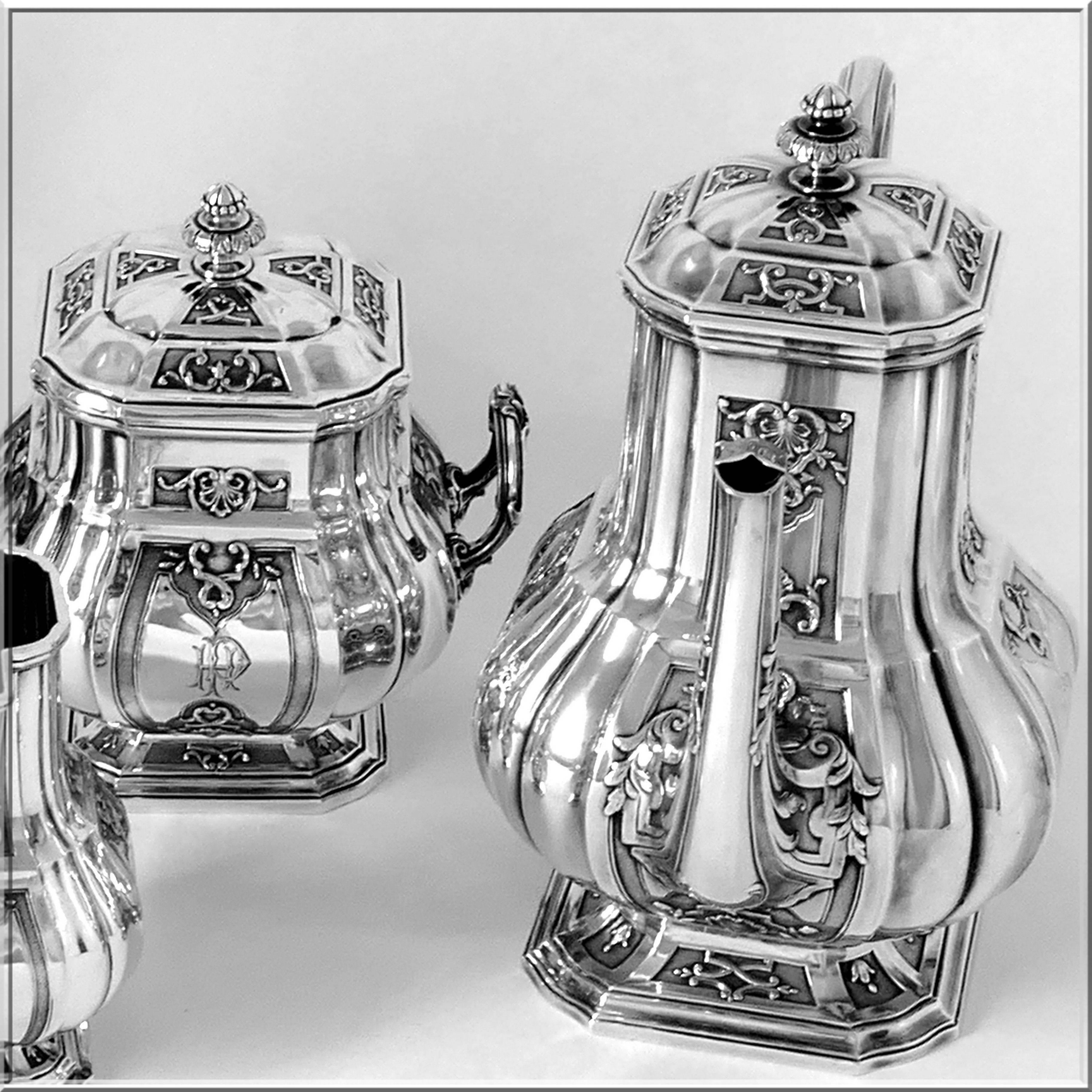 Puiforcat Rare Sterling Silver 18-karat Gold Tea Coffee Set 4 Pc, Regency For Sale 7