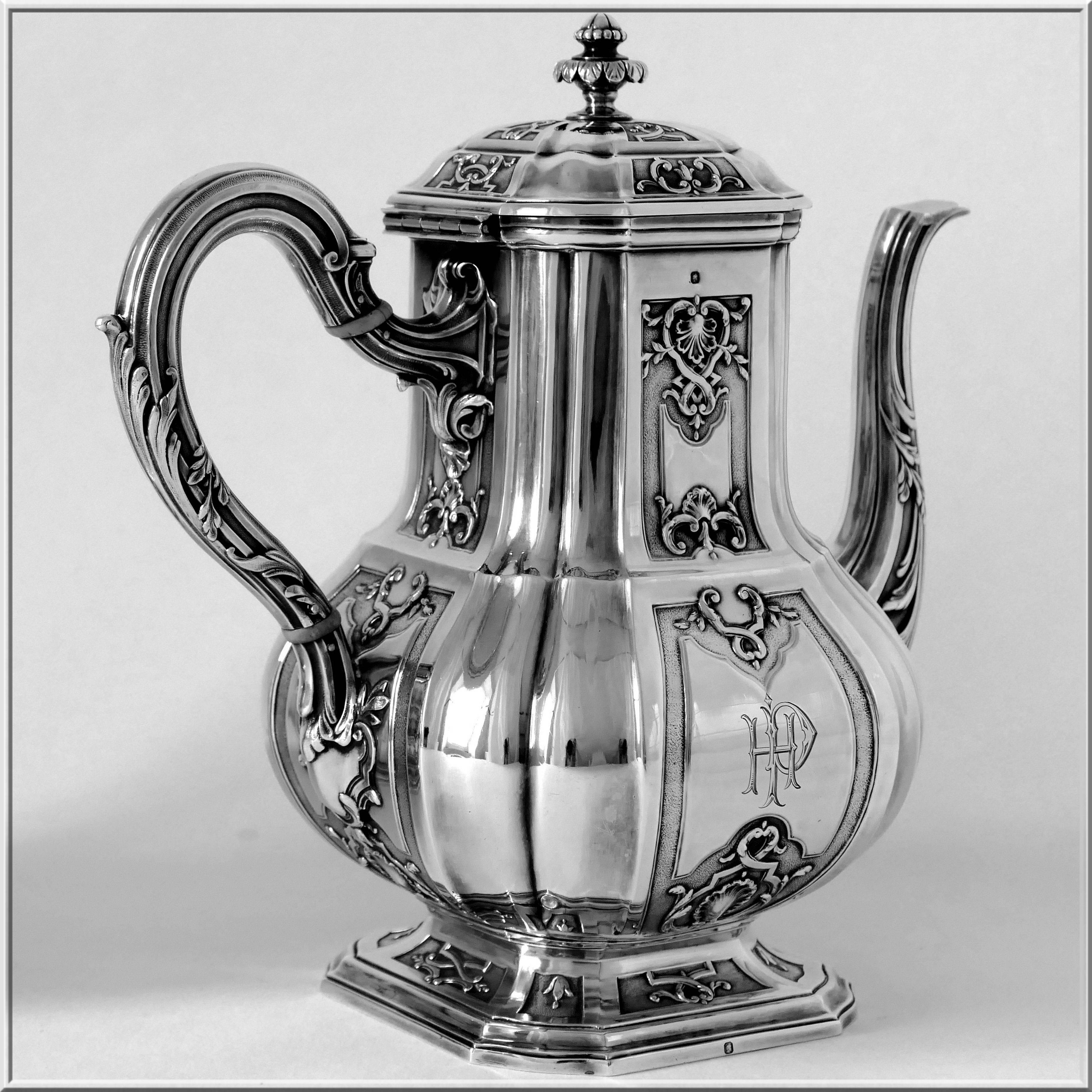 Puiforcat Rare Sterling Silver 18-karat Gold Tea Coffee Set 4 Pc, Regency For Sale 9