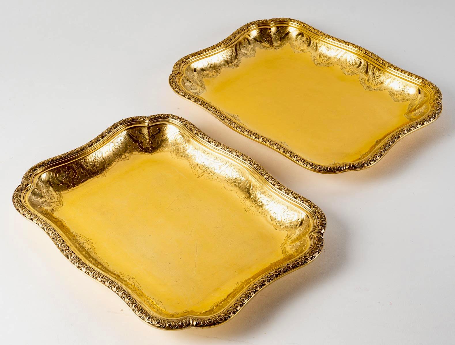 Puiforcat, Set aus Elysée Vermeil Gold Sterling Silber Servierplatten, 7 Teile im Angebot 3
