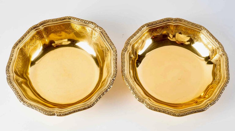 French Puiforcat, Set of Elysée Vermeil Gold Sterling Silver Serving Dishes, 7 Pieces For Sale