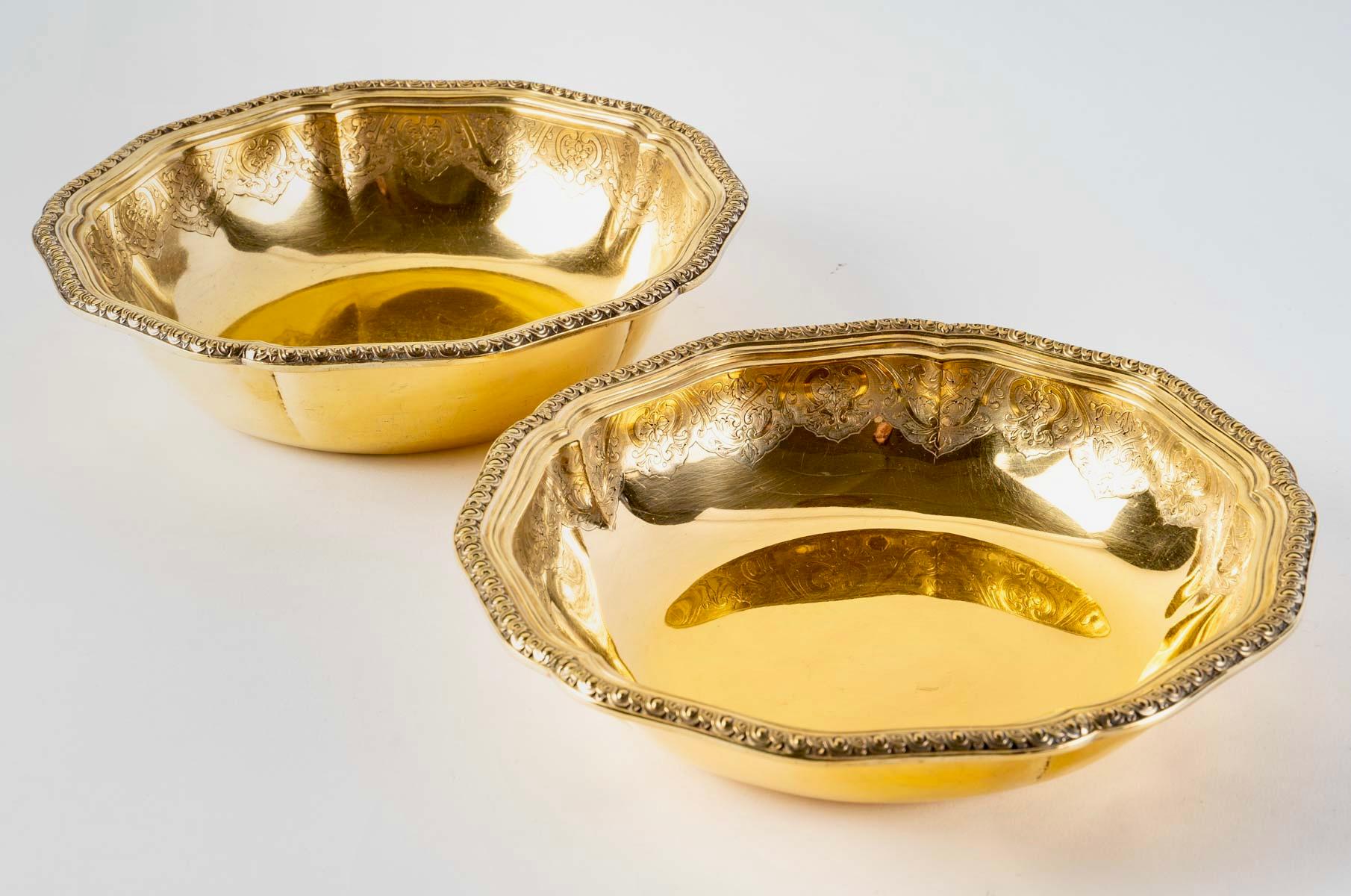 Puiforcat, Set aus Elysée Vermeil Gold Sterling Silber Servierplatten, 7 Teile im Zustand „Relativ gut“ im Angebot in Boulogne Billancourt, FR