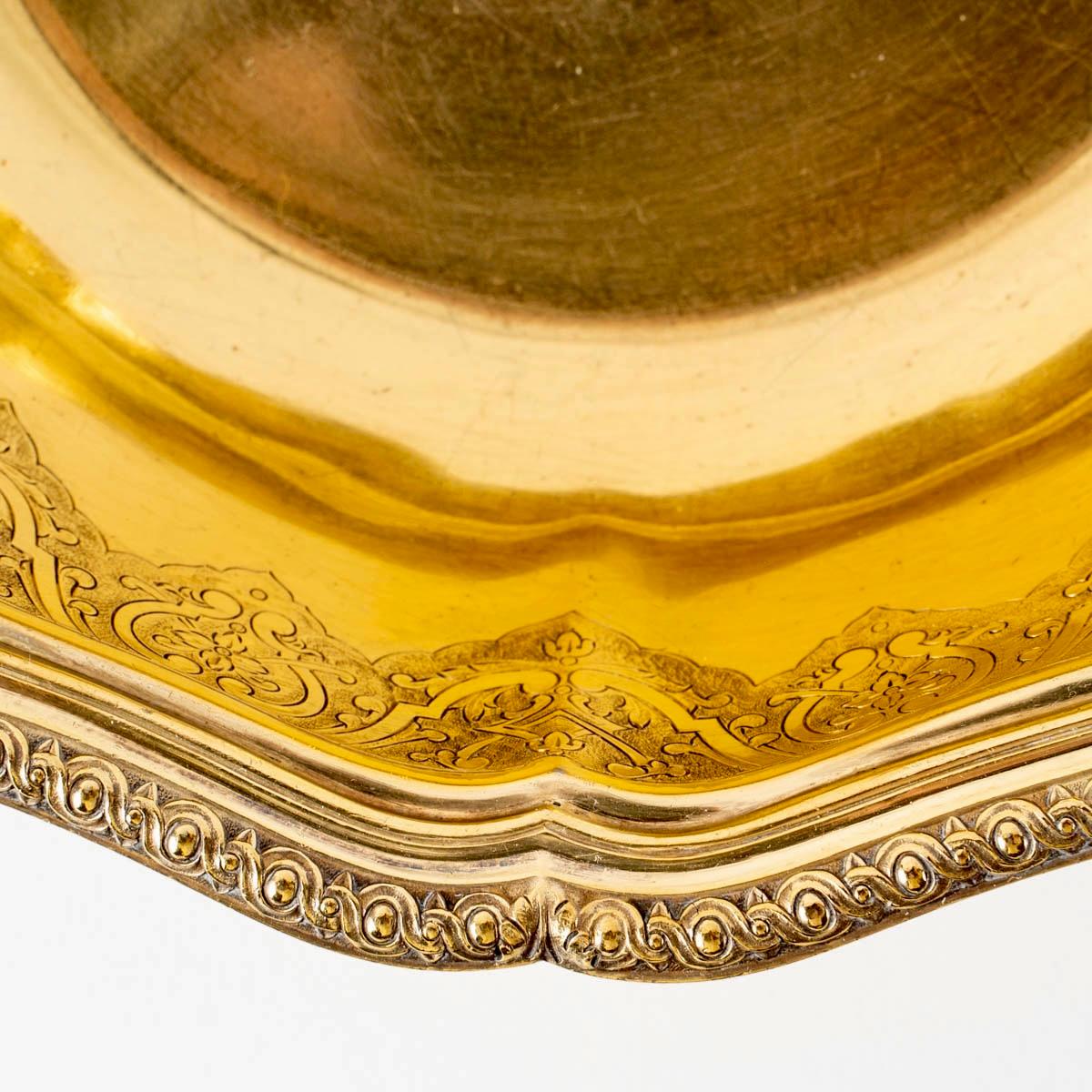 Louis XIV Puiforcat, Set of Elysée Vermeil Gold Sterling Silver Serving Dishes, 7 Pieces For Sale