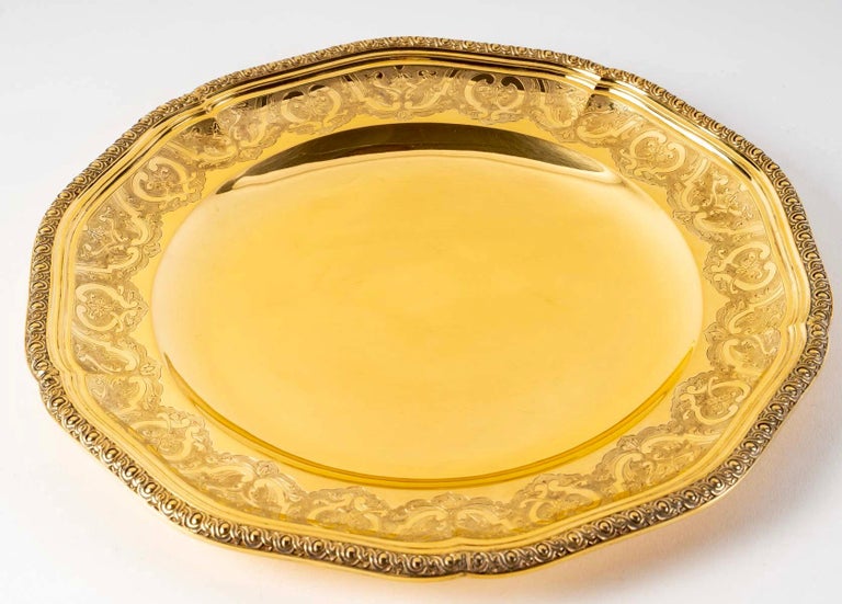 Gold Plate Puiforcat, Set of Elysée Vermeil Gold Sterling Silver Serving Dishes, 7 Pieces For Sale