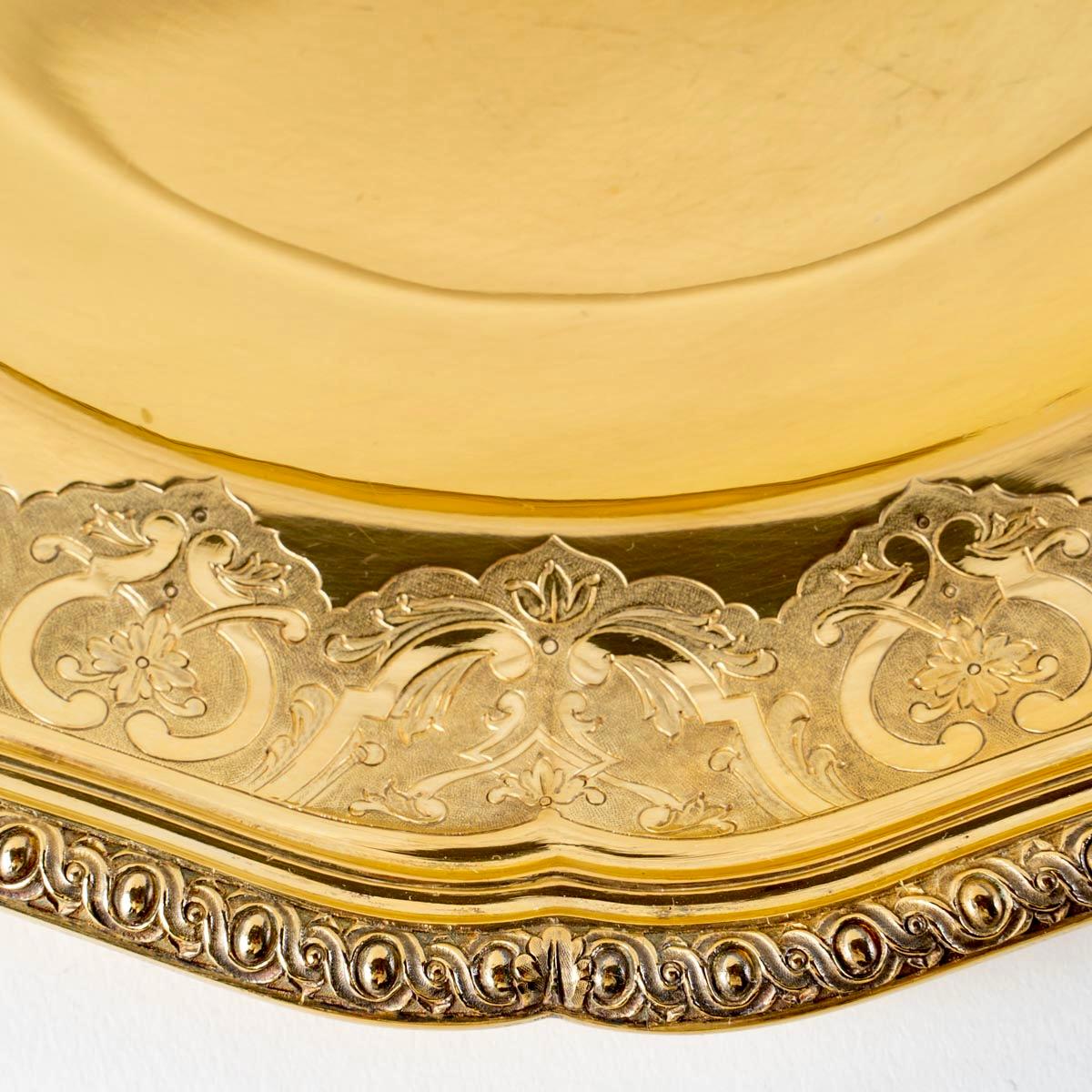 20th Century Puiforcat, Set of Elysée Vermeil Gold Sterling Silver Serving Dishes, 7 Pieces For Sale