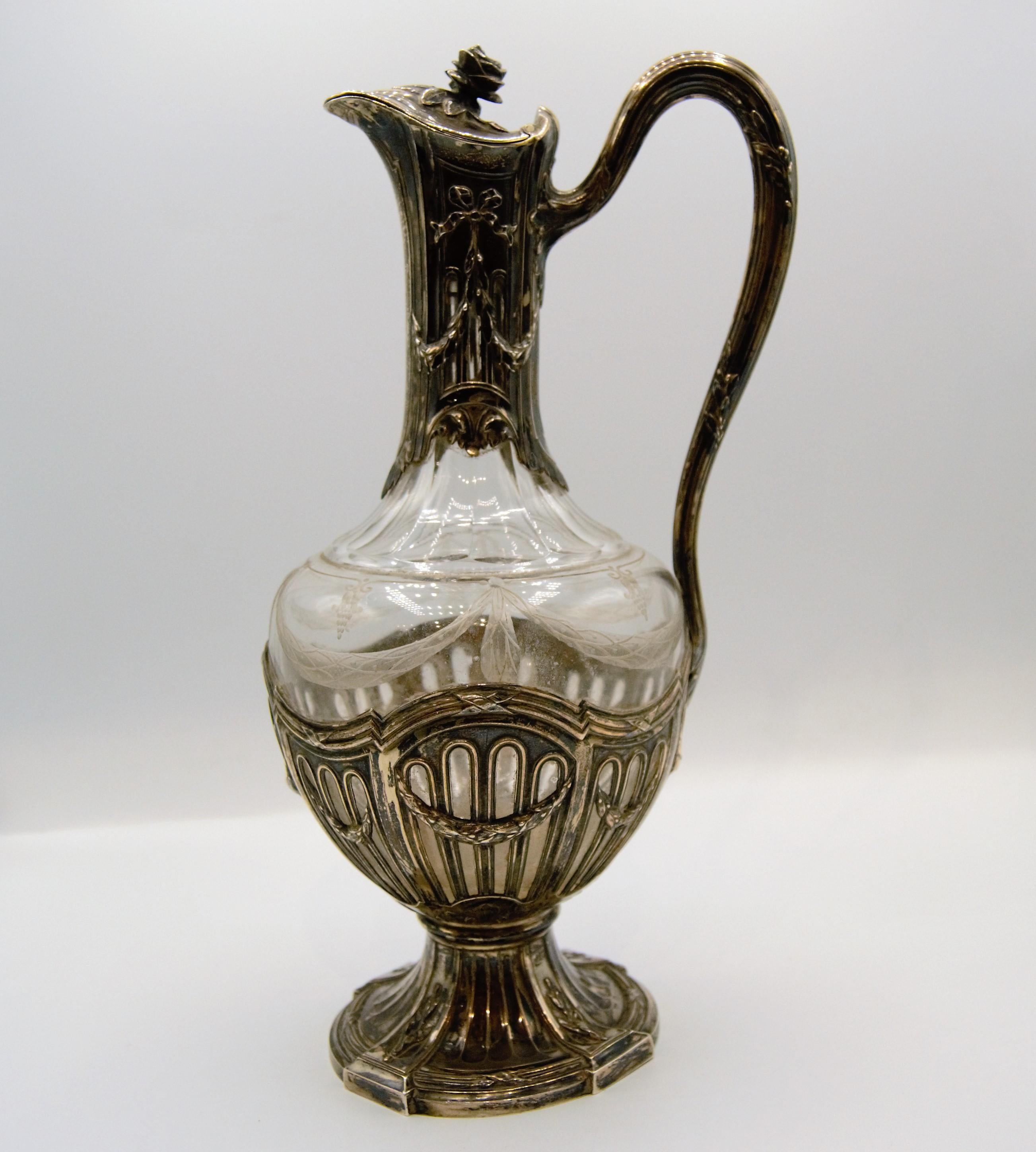 Puiforcat, Silver and Glass Ewer / Wine Carafe In Good Condition In Saint-Ouen, FR