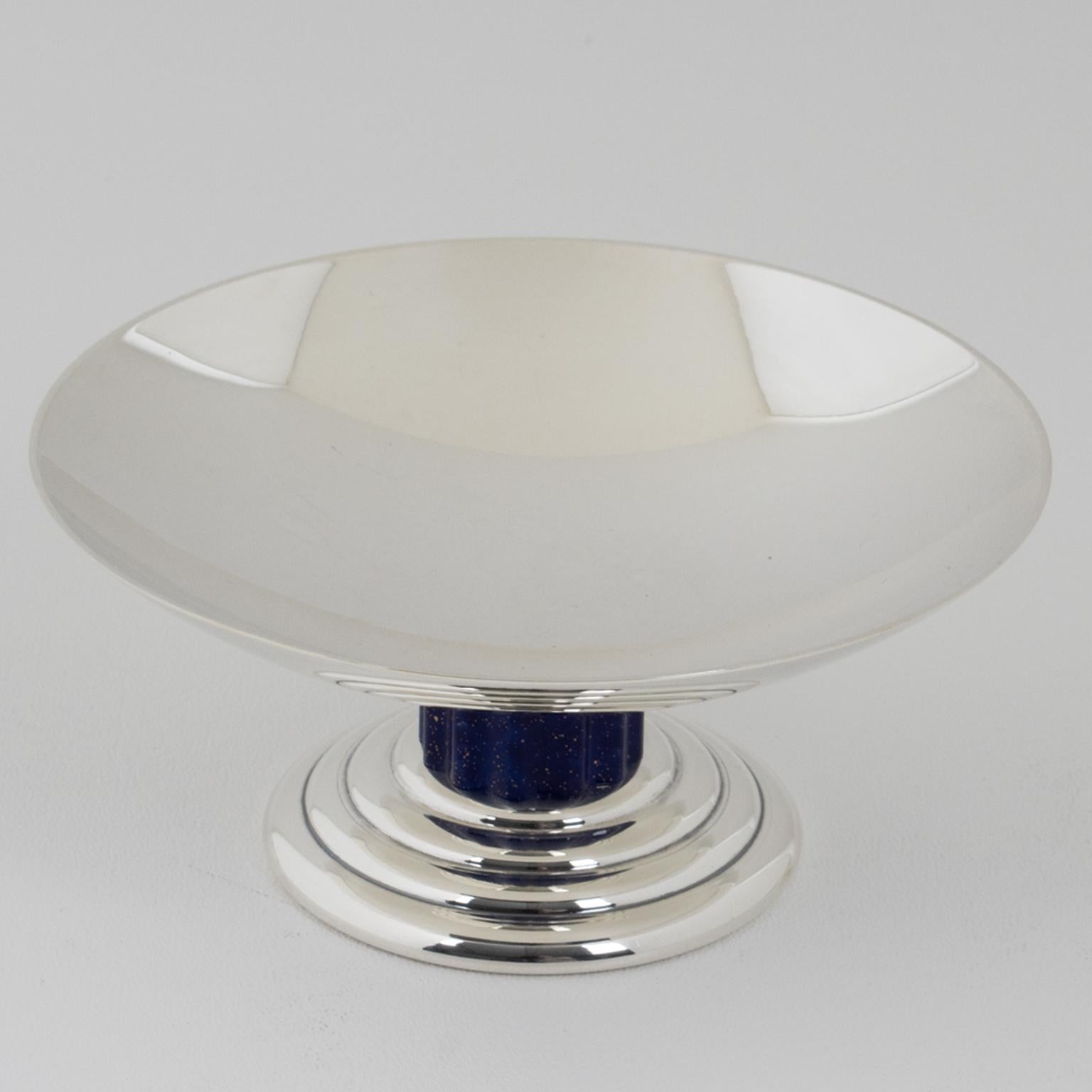 Puiforcat Silver Plate and Enameling Bowl Ring Holder Tazza, circa 1970 In Good Condition In Atlanta, GA