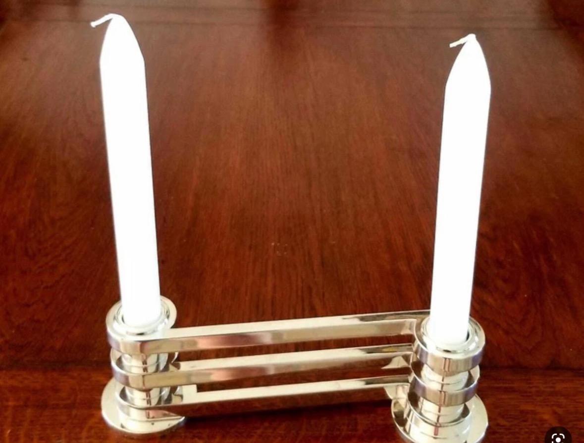 Puiforcat Silver-plate Candleabra Modernist Art Deco French design. Unusual, elegant design from the famous Jean Puiforcat. Classic Art Deco and perfectly rendered shapes have all the details you would expect from this important designer. Not large