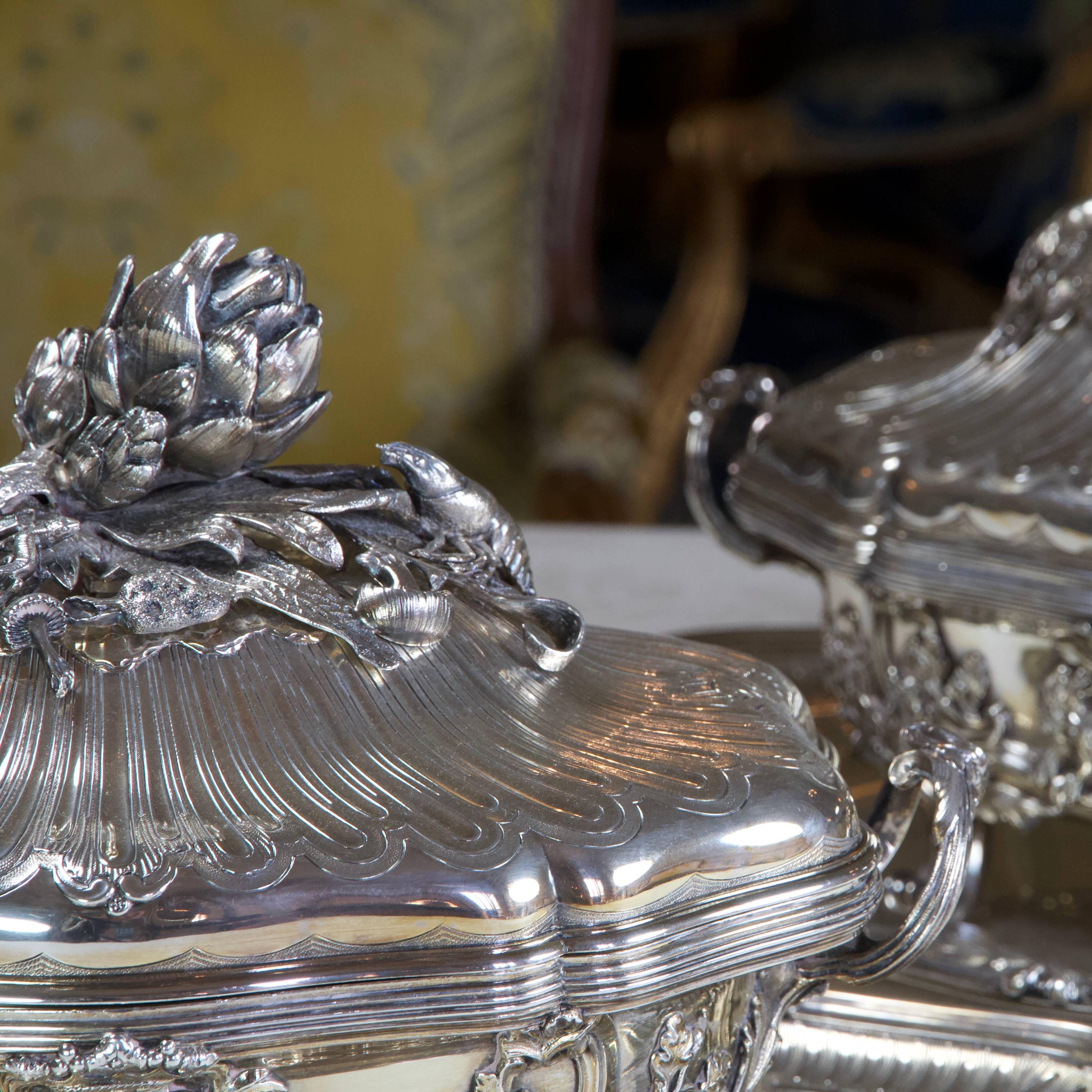 Louis XV Puiforcat Silver Sterling Pair of Tureens For Sale