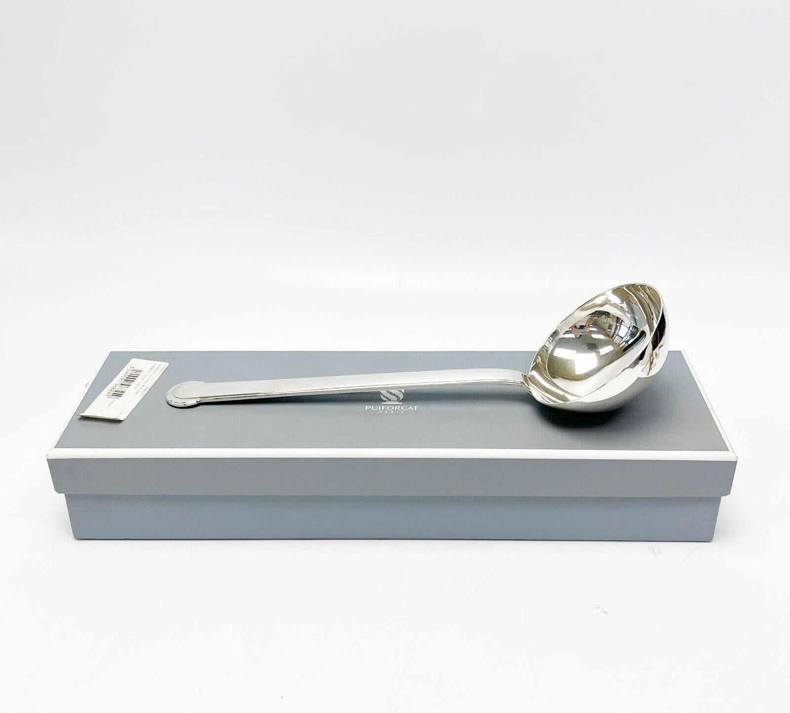 Puiforcat Sterling Silver Cream Soup Serving Spoon Ladle in Annecy with Box In Good Condition For Sale In Gardena, CA