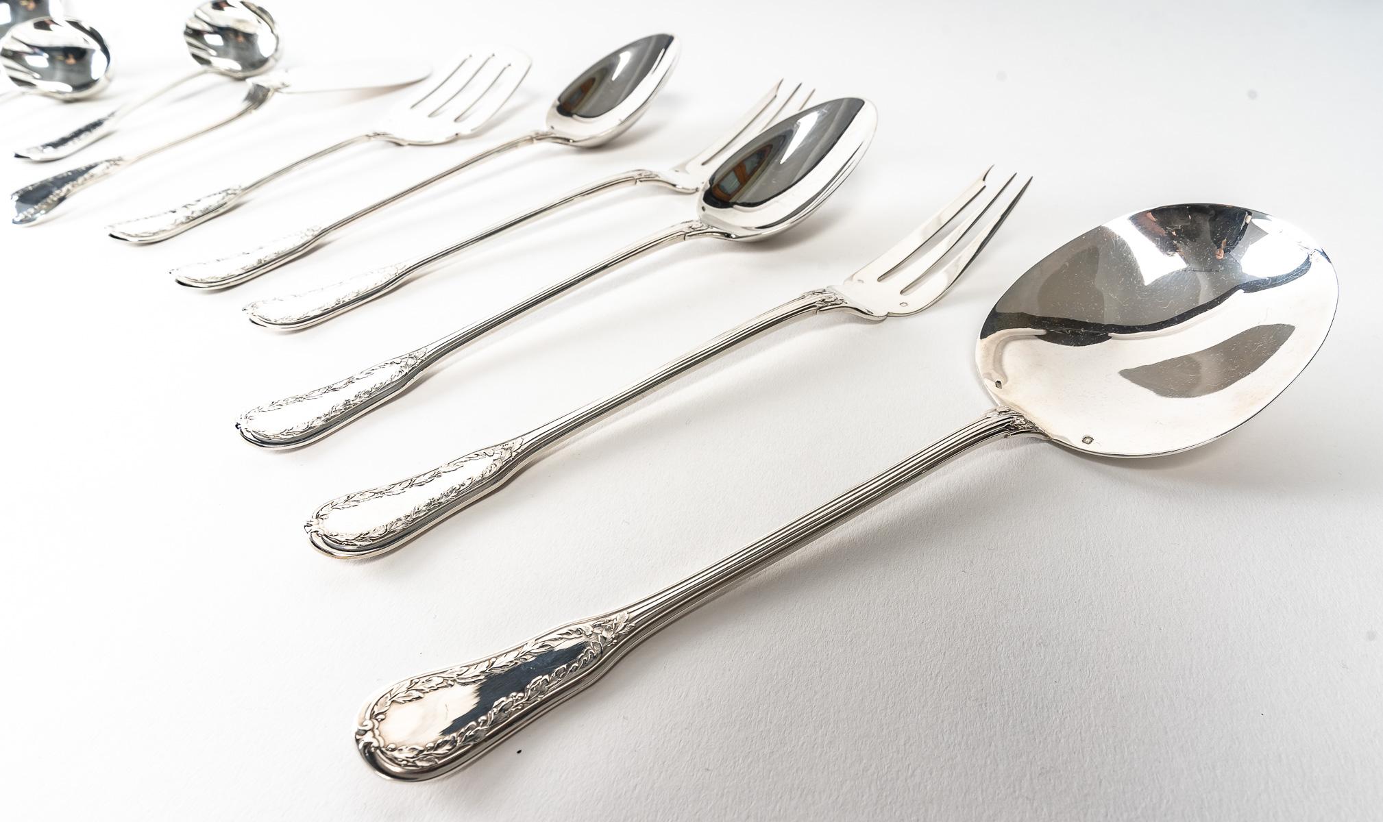 Sterling Silver Puiforcat - twentieth silver cutlery set 153 pieces 