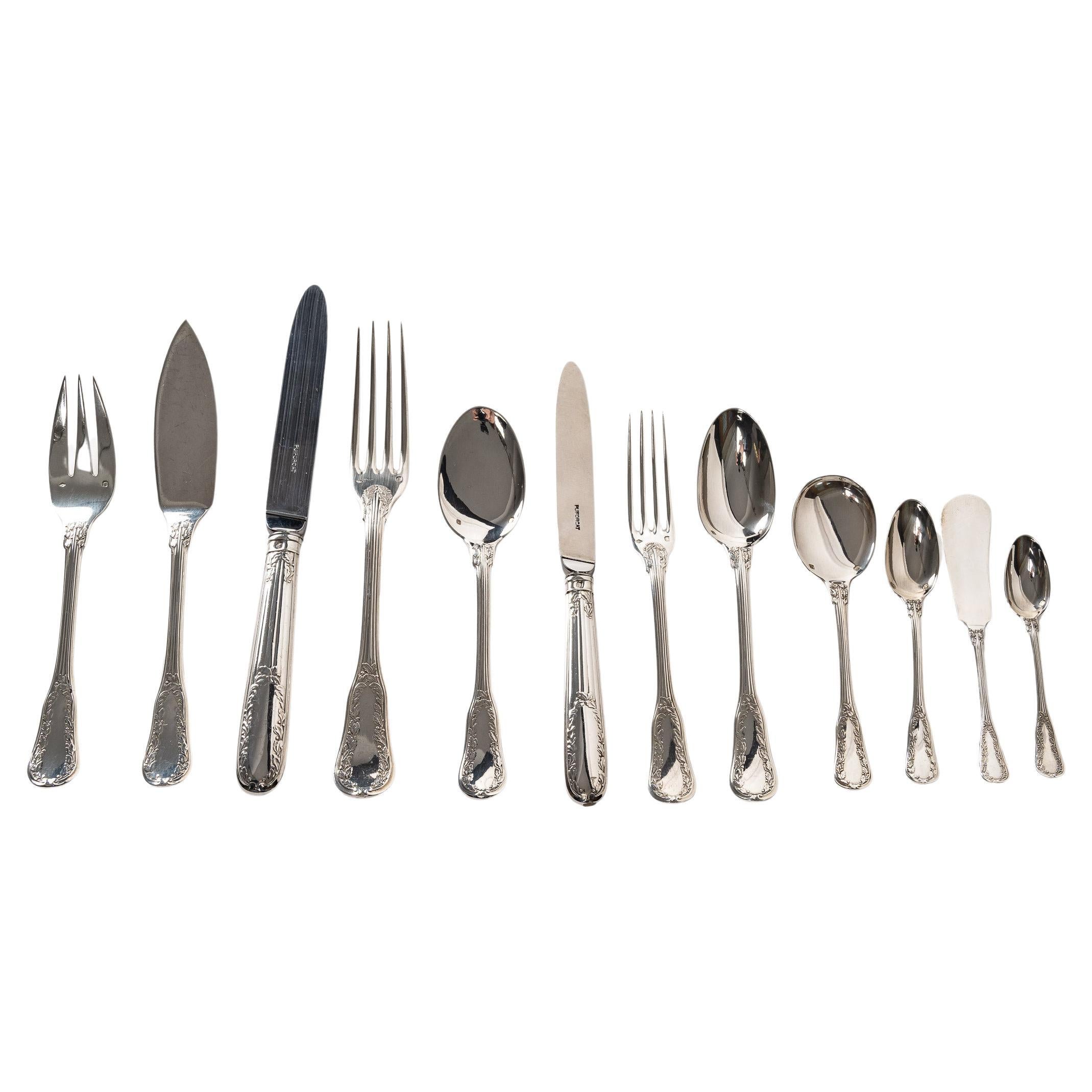 Puiforcat - twentieth silver cutlery set 153 pieces "ségur" model unencrypted. For Sale