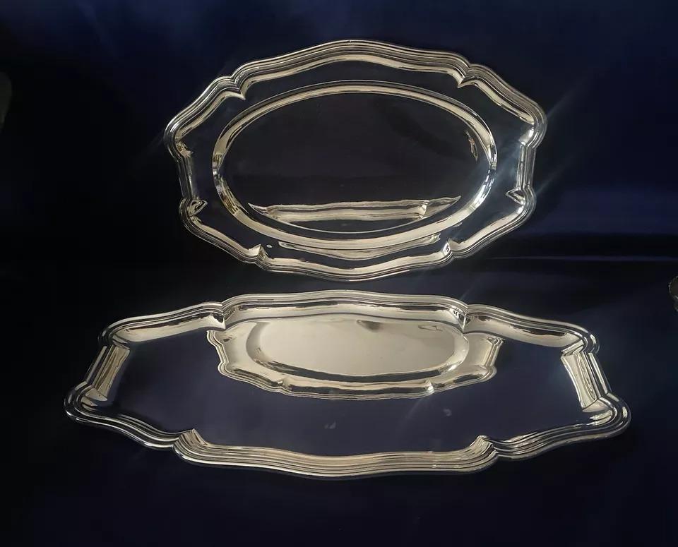 Puiforcat. Dos grandes fuentes antiguas francesas de plata maciza 950 Luis XVI Silver en venta