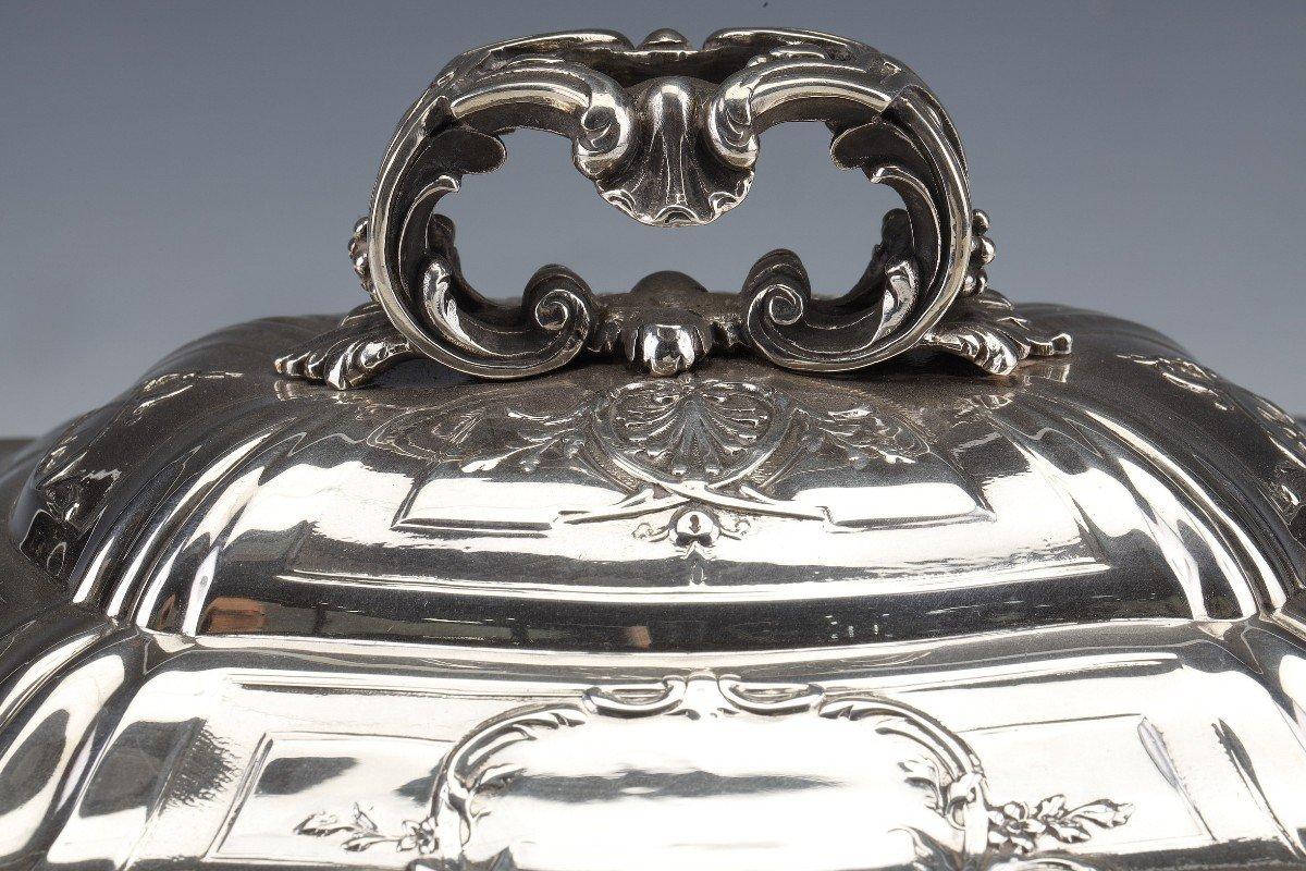 French Puiforcat - Vegetable Dish And Its Display Stand In Solid Silver, Late 19th For Sale