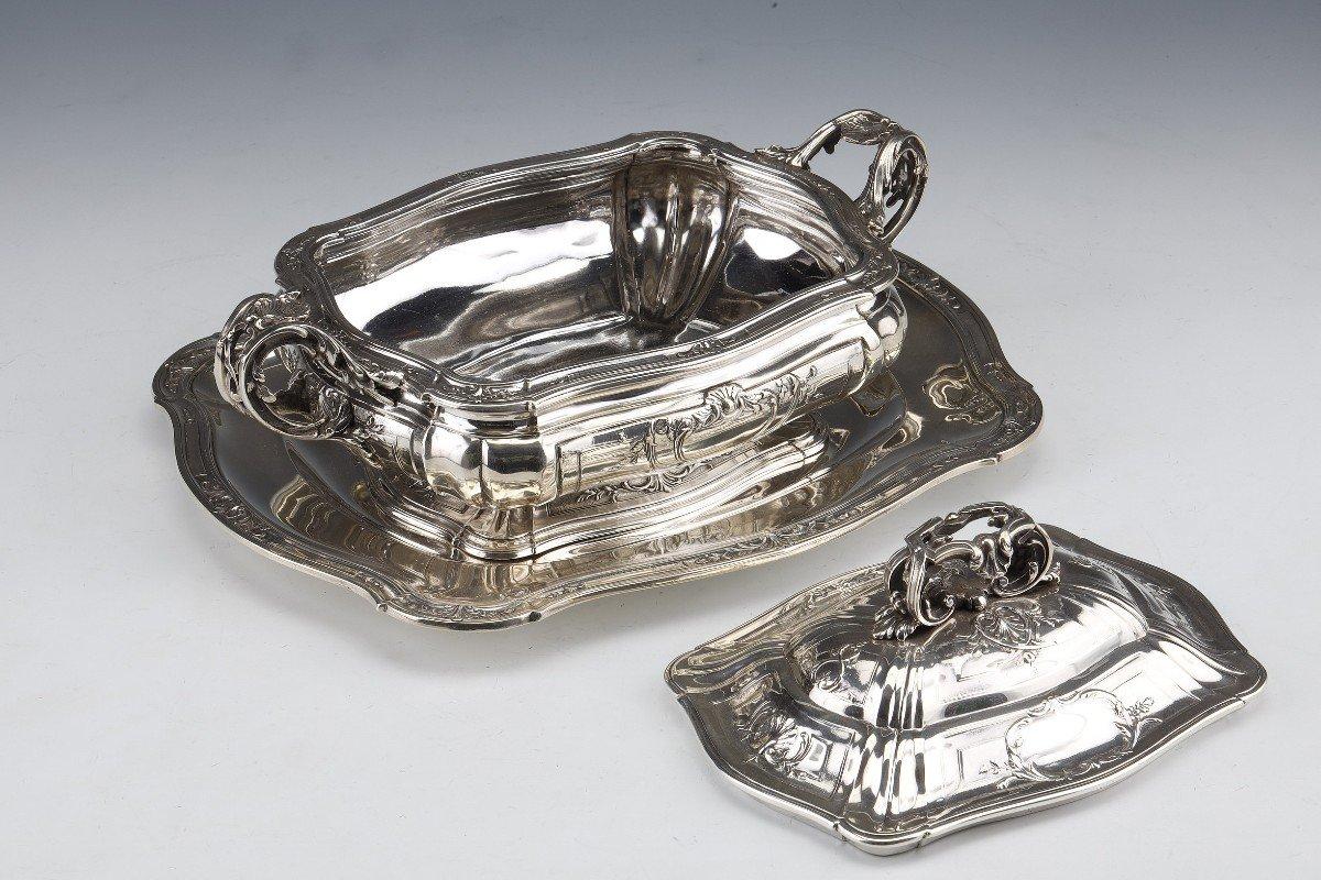 19th Century Puiforcat - Vegetable Dish And Its Display Stand In Solid Silver, Late 19th For Sale