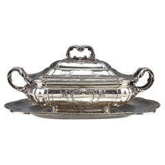 Antique Puiforcat - Vegetable Dish And Its Display Stand In Solid Silver, Late 19th