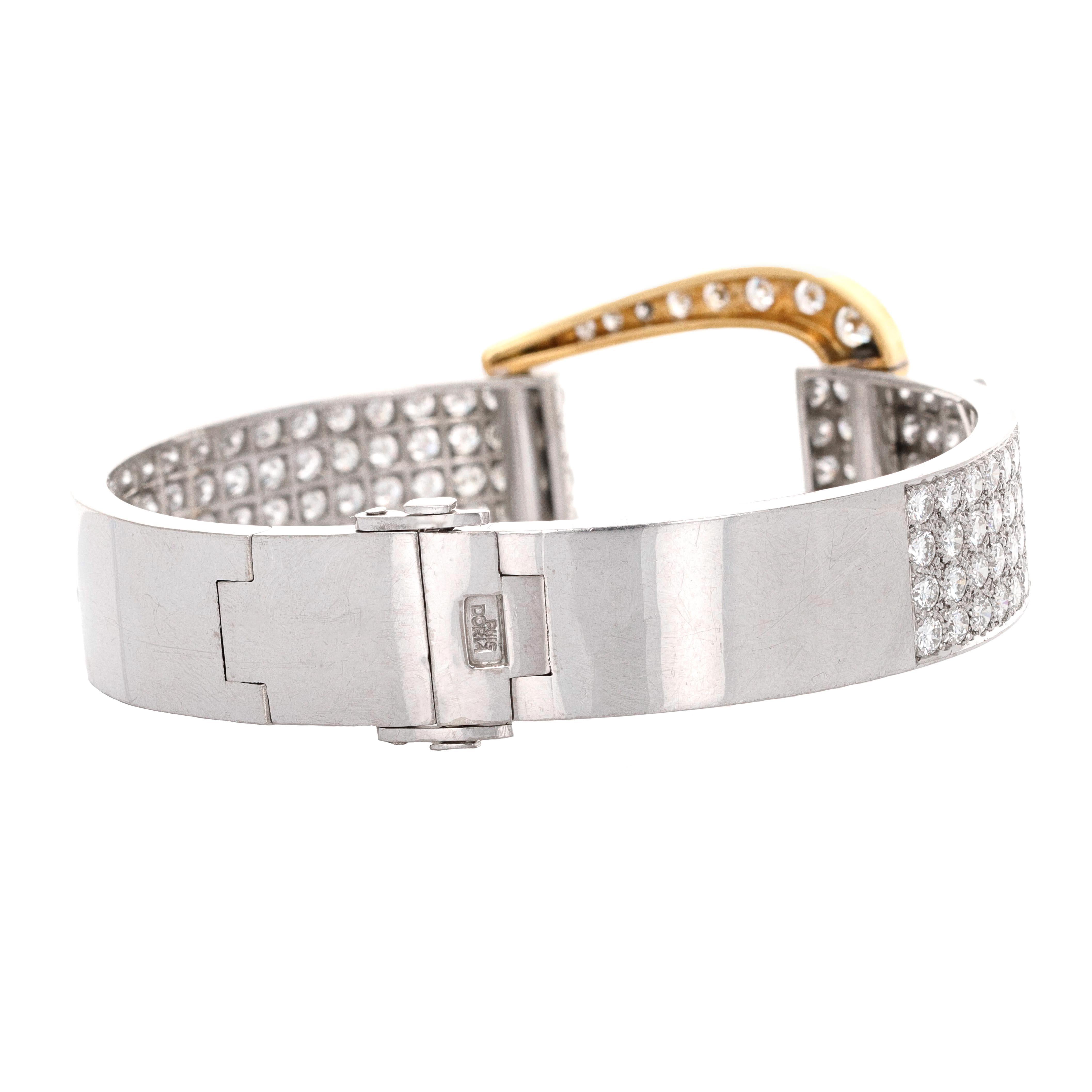 Modernist Puig Doria, 10.00 Carat White and Yellow Gold Diamond Buckle Cuff