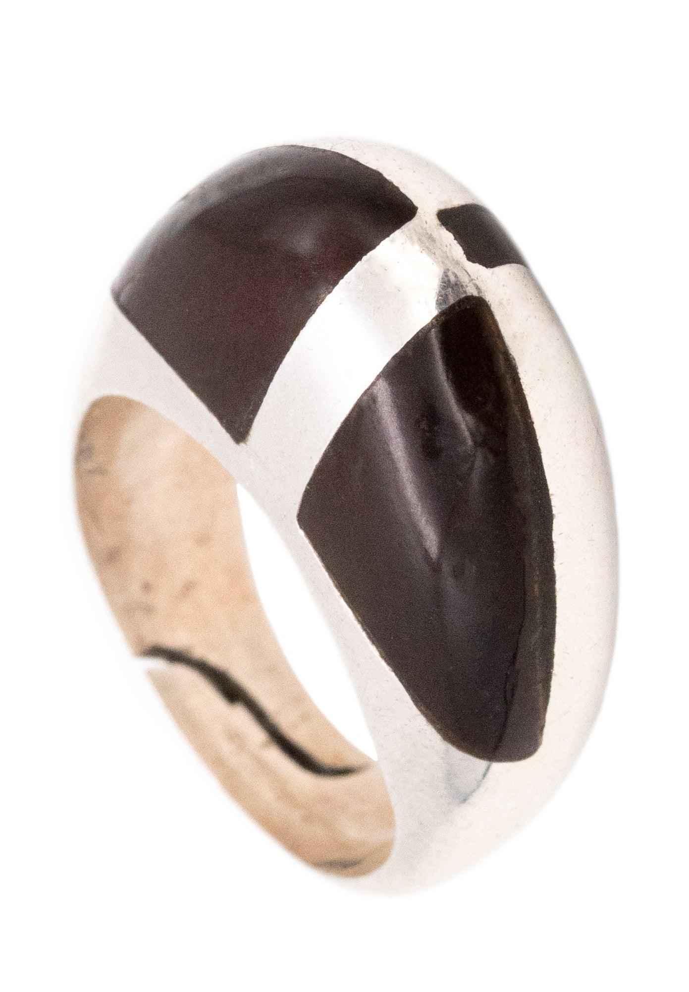 PUIG DORIA 1970 Barcelona Modernist Bombe Ring in Sterling Silber mit Ebenholz