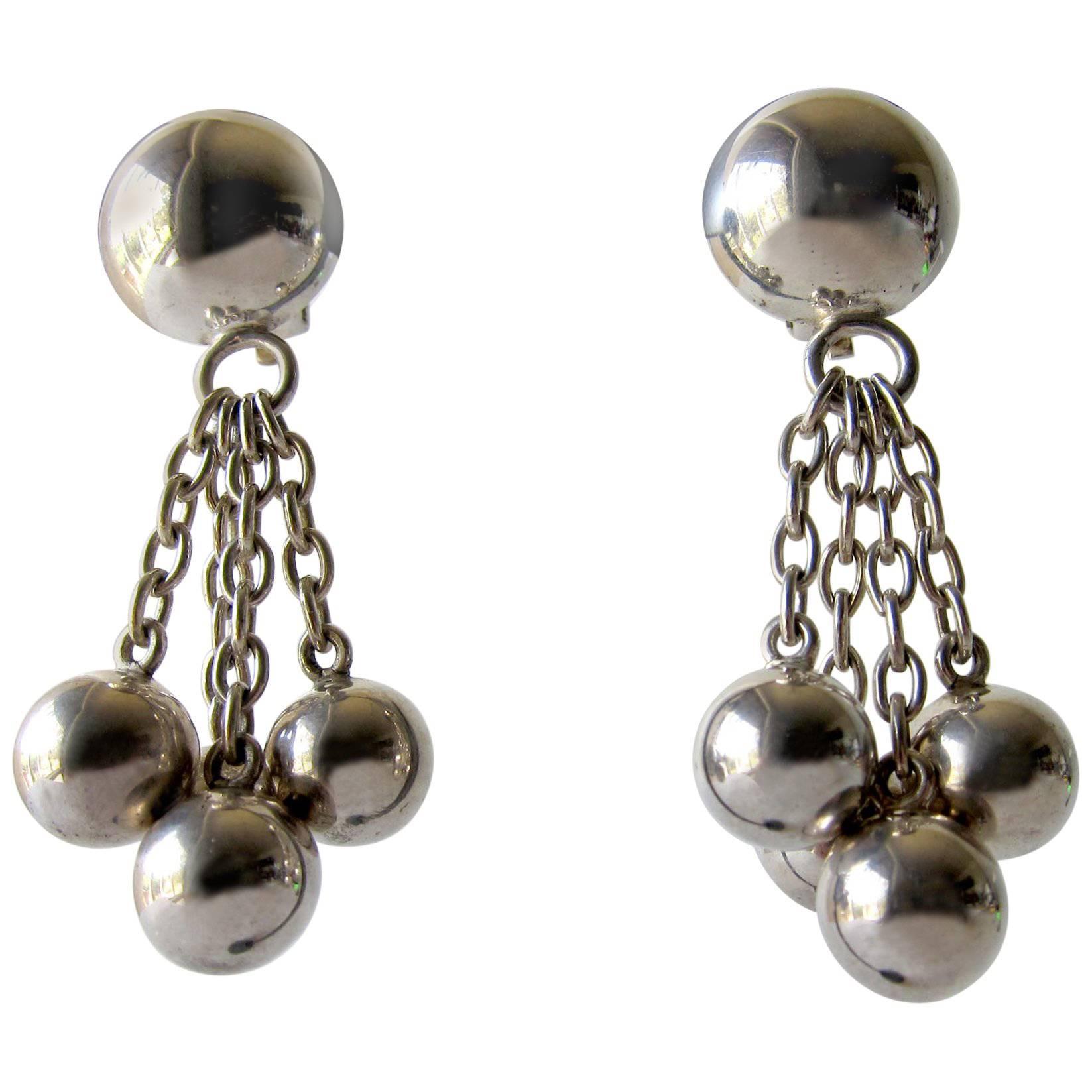 Puig Doria Sterling Silver Ball Chain Dangling Spanish Modernist Earrings