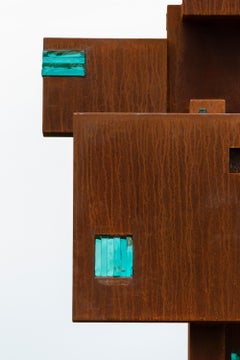 AmaGon - abstract, geometric, steel, glass, illuminated, outdoor sculpture