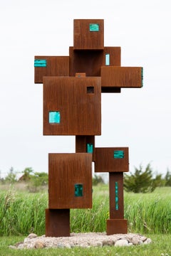 AmaGon - escultura abstracta, geométrica, de acero, de cristal, iluminada, para exteriores