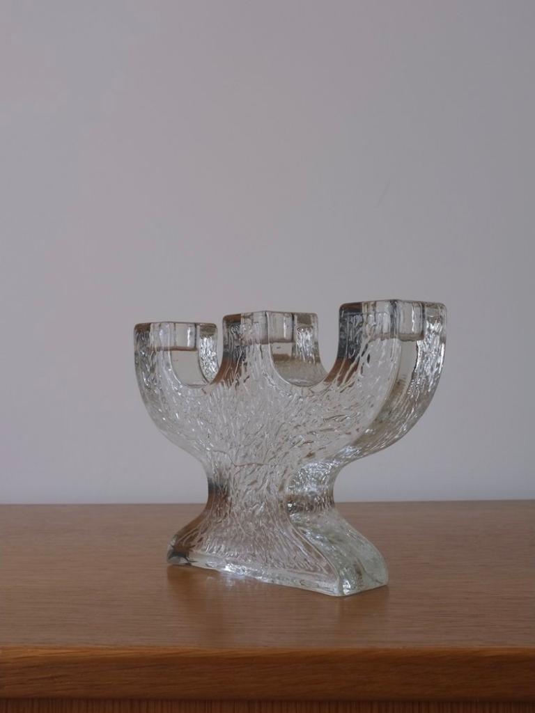 Mid-Century Modern Pukeberg Crystal Glass Candle Holder 