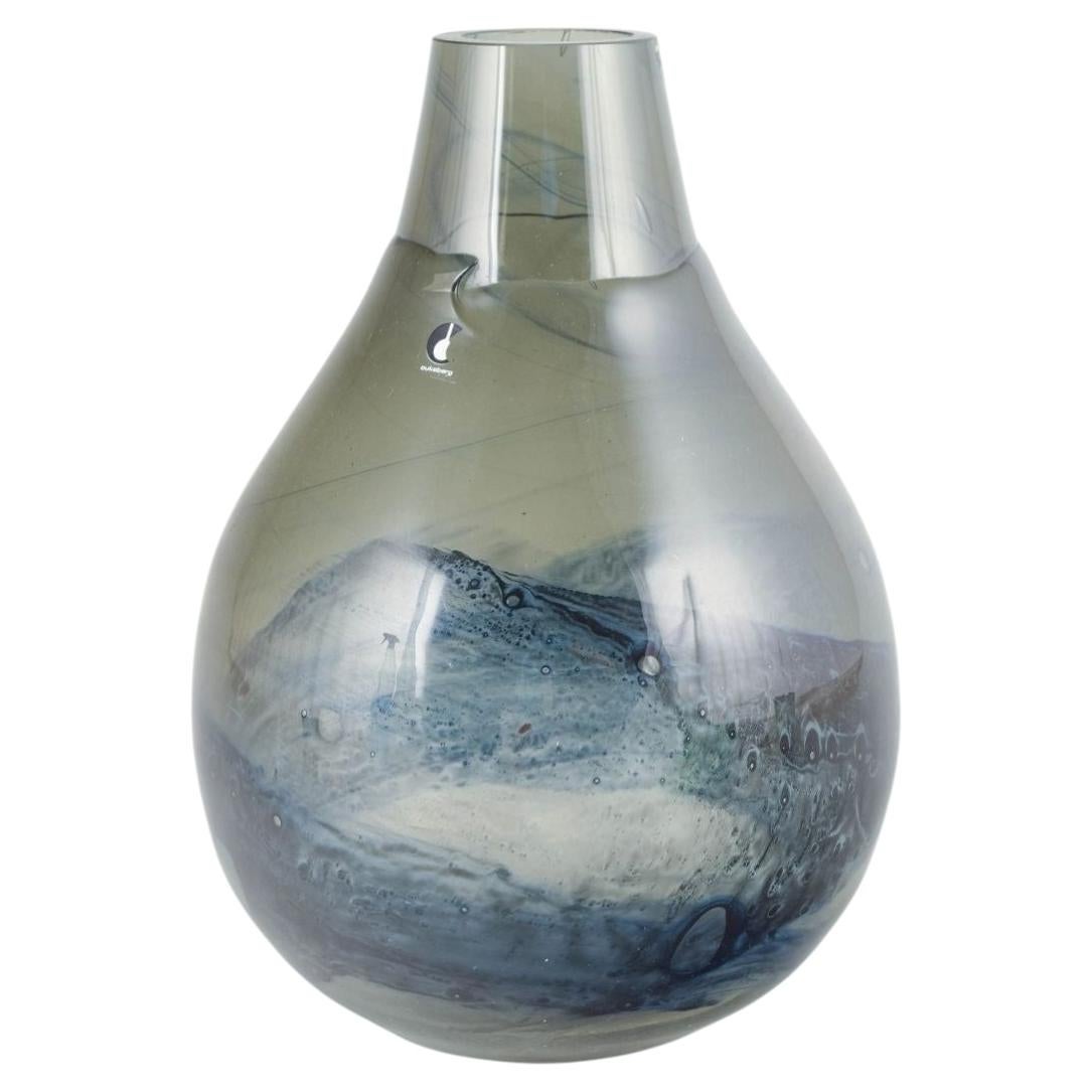 Pukeberg Glasbruk. Large pear-shaped art glass vase with colour flow. 1970s. For Sale