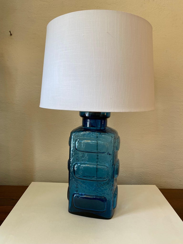Pukeberg Glasbruk Sweden Blue Glass Table Lamp For Sale 3